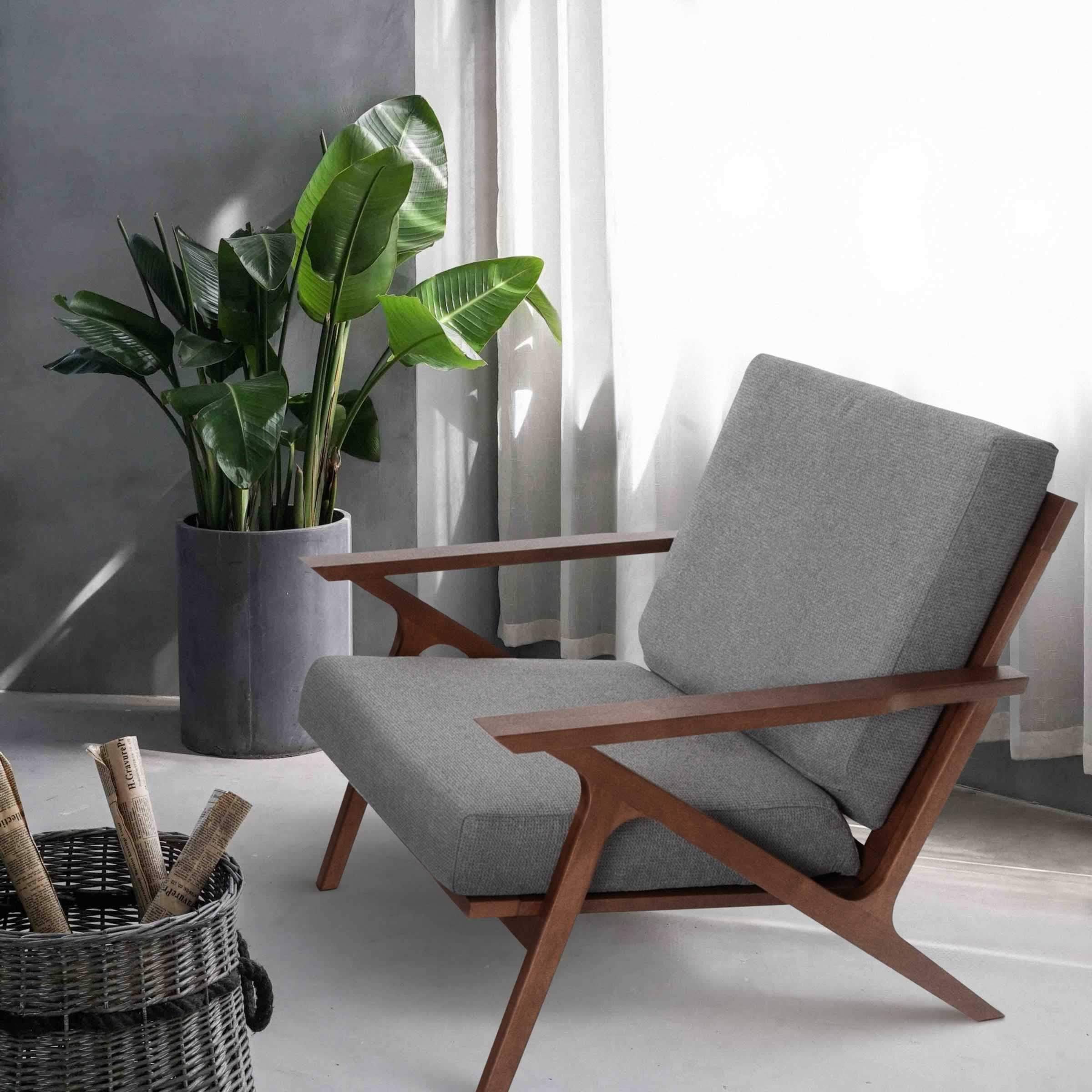 Zenvida Mid Century Modern Armchair Solid Hardwood Upholstered Accent X193NZZH_5QJNA