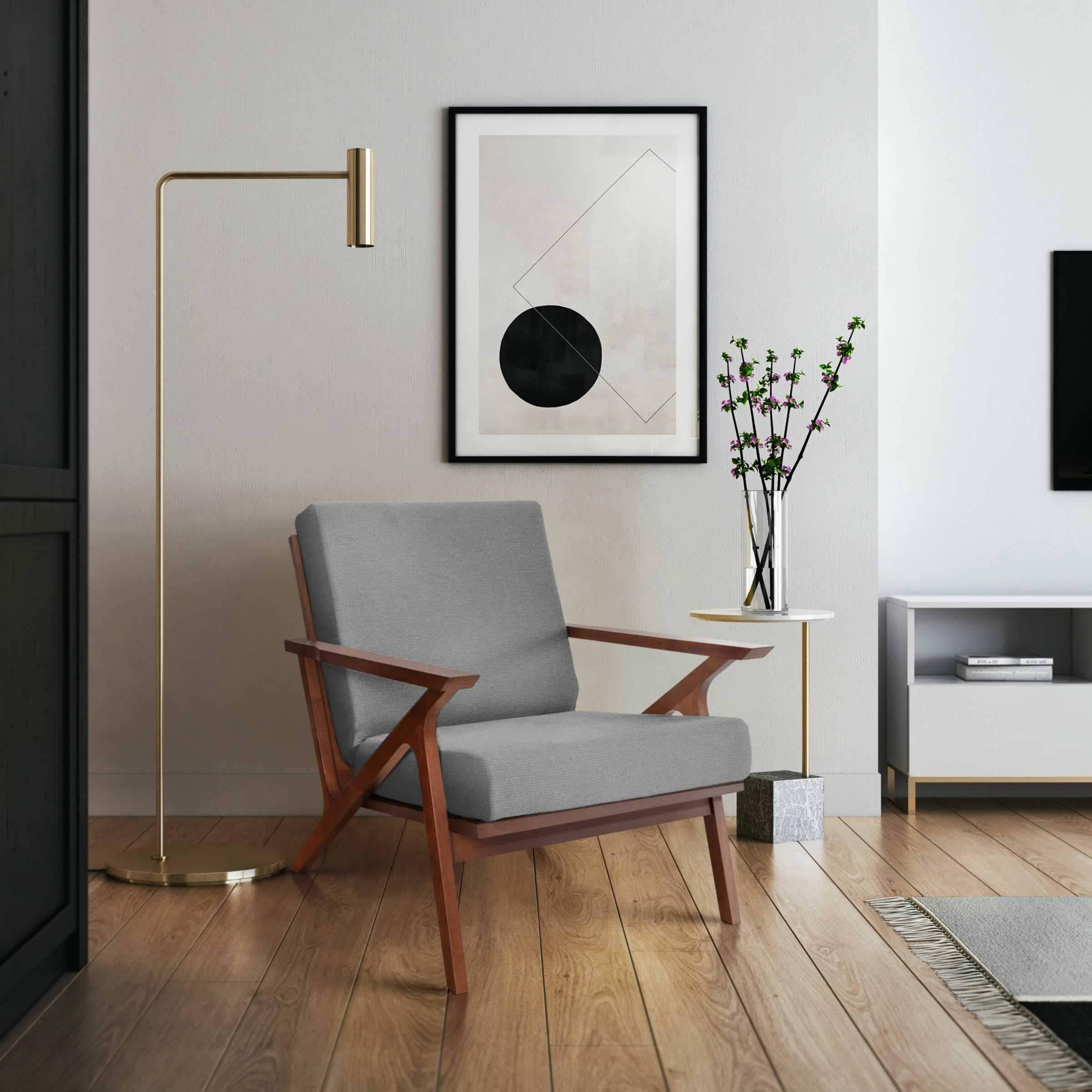 Zenvida Mid Century Modern Armchair Solid Hardwood Upholstered Accent X193NZZH_5QJNA