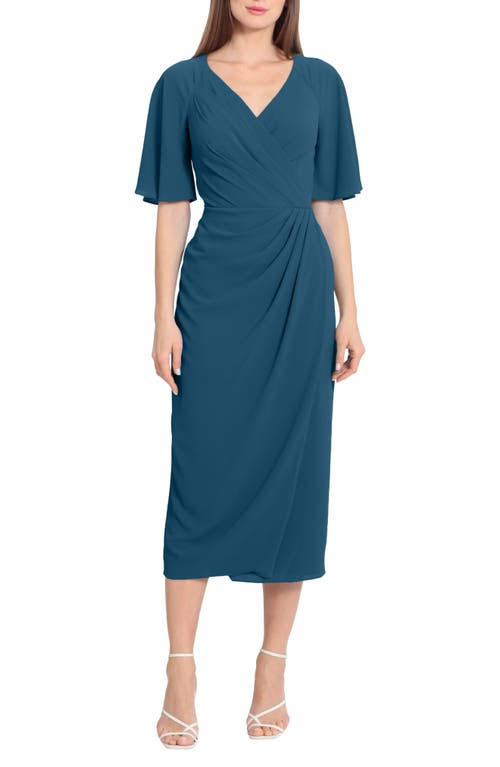 Maggy London Flutter Sleeve Faux Wrap Midi Dress In Black At Nordstrom, Size Z0CJWAVH_CUPXX