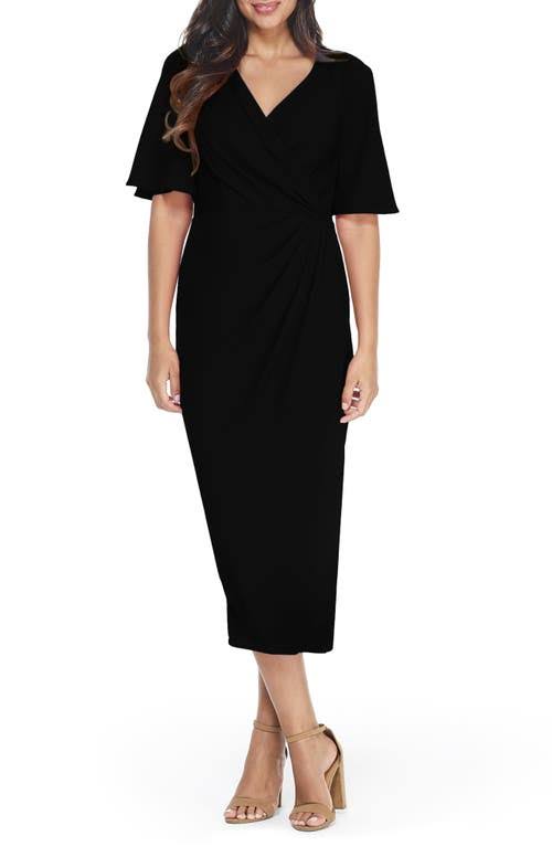 Maggy London Flutter Sleeve Faux Wrap Midi Dress In Black At Nordstrom, Size Z0CJWAVH_CUPXX