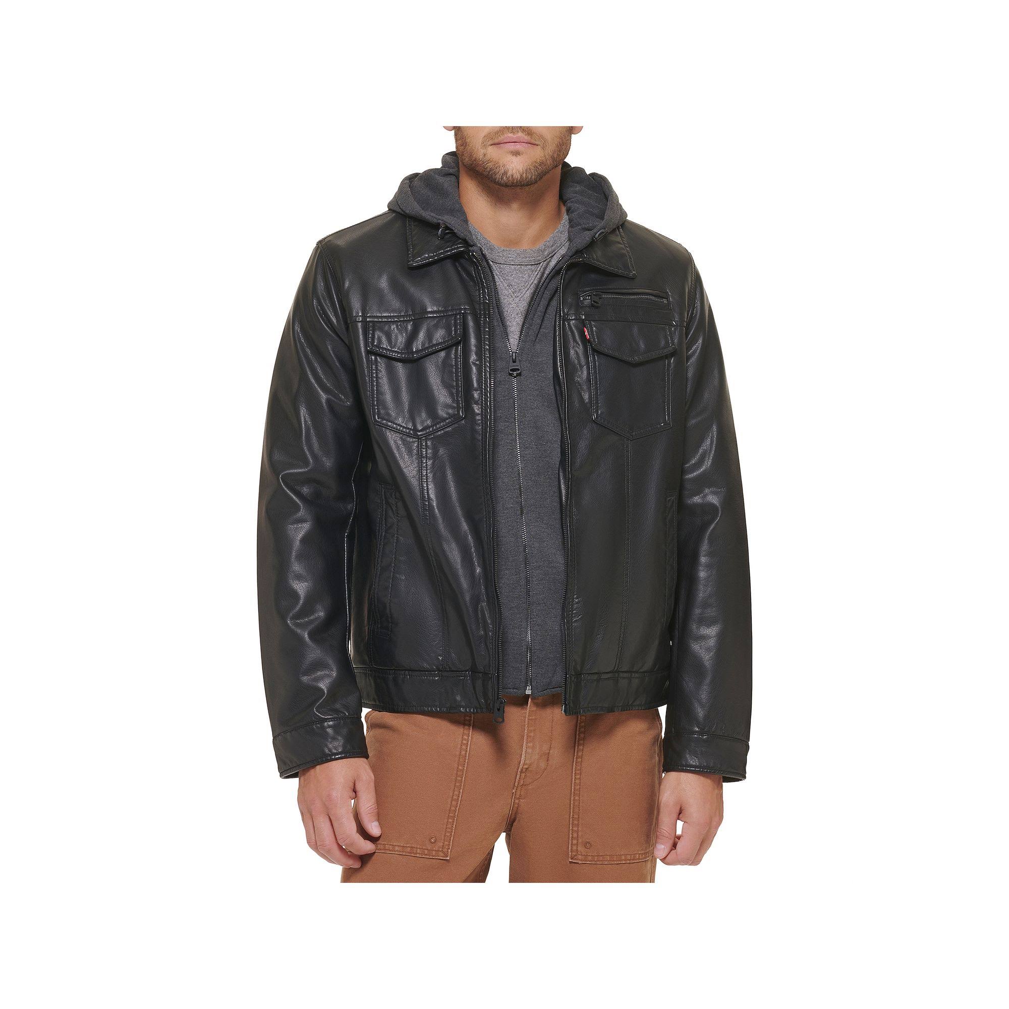 Men's Levi's Faux Leather Hooded Trucker Jacket, Size: Xl, EPFQQVVS_S3QJC