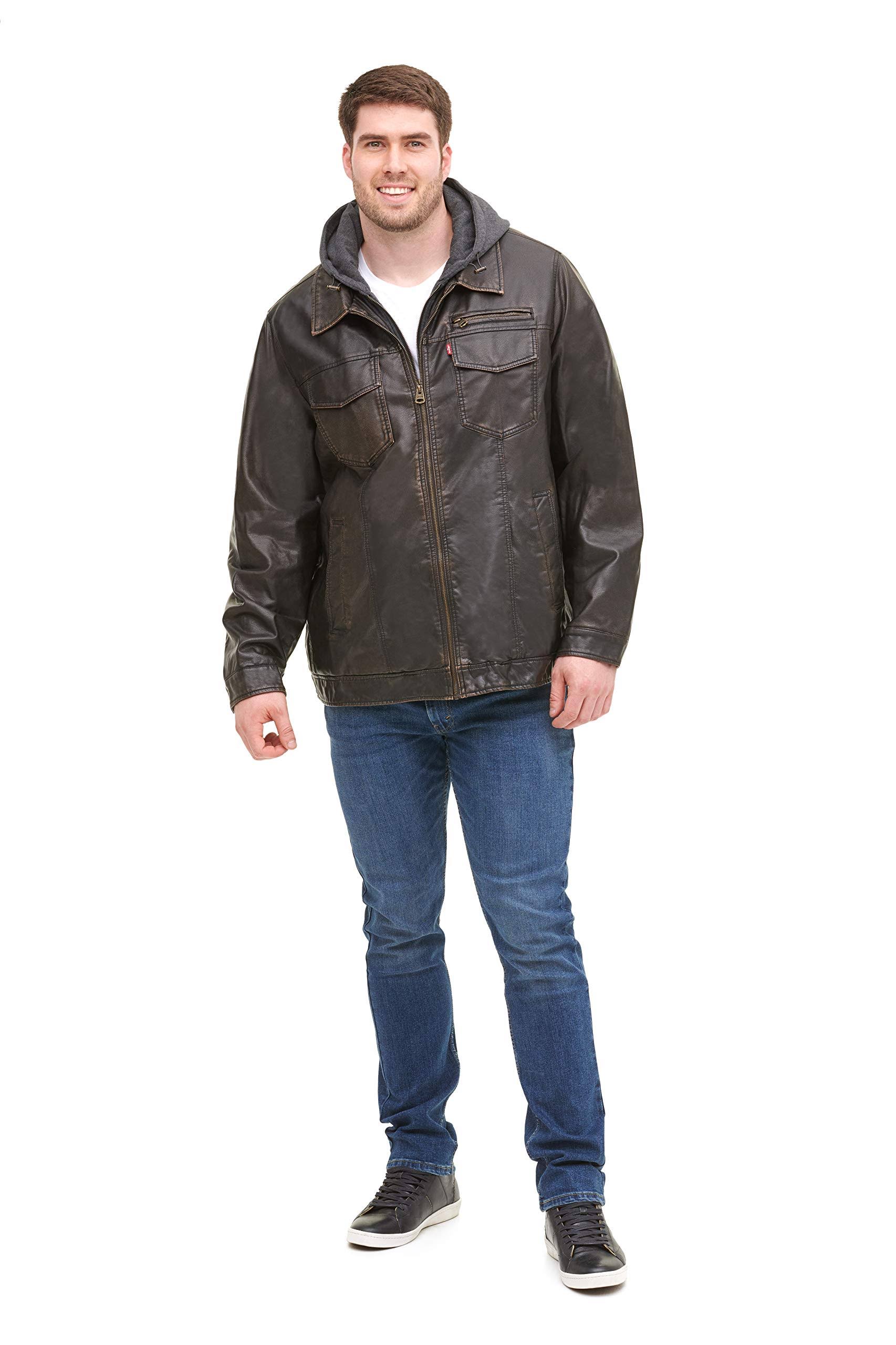 Men's Levi's Faux Leather Hooded Trucker Jacket, Size: Xl, EPFQQVVS_S3QJC