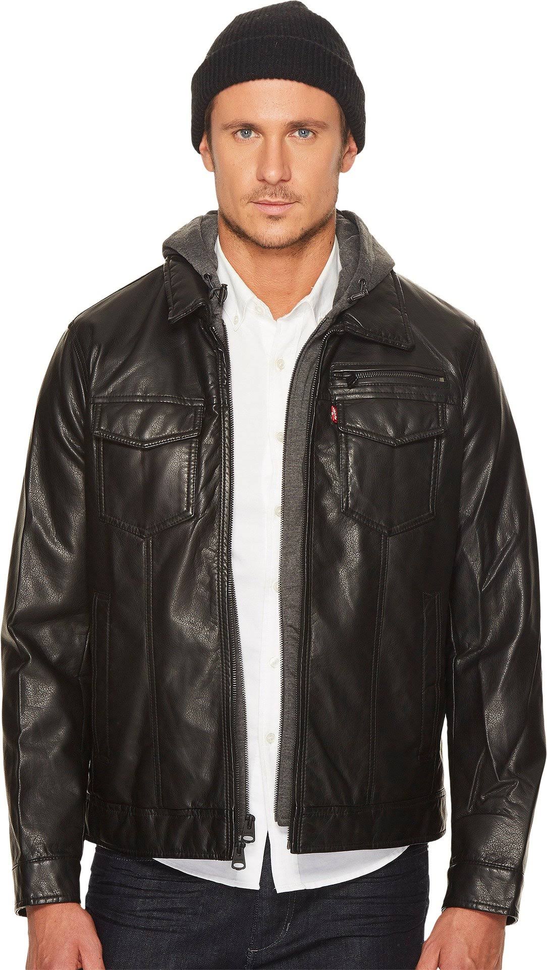 Men's Levi's Faux Leather Hooded Trucker Jacket, Size: Xl, EPFQQVVS_S3QJC