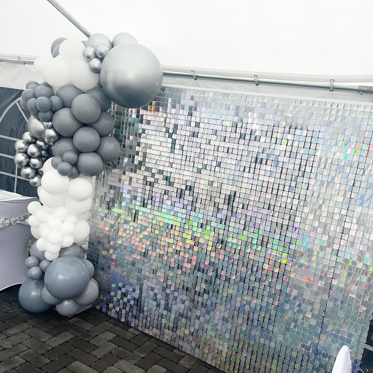 Silver Shimmer Wall Backdrop - 24 Pcs Decorations Panel | Wedding, Birthday, Anniversary, Engagement & Bridal Shower Party Decor | Glitter 0HXHOWON_R3XPV