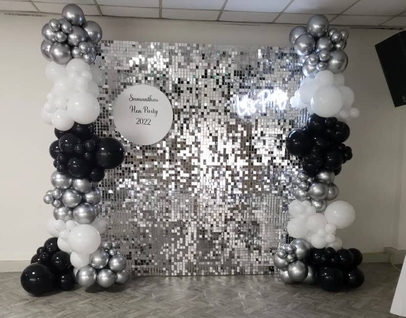 Silver Shimmer Wall Backdrop - 24 Pcs Decorations Panel | Wedding, Birthday, Anniversary, Engagement & Bridal Shower Party Decor | Glitter 0HXHOWON_R3XPV