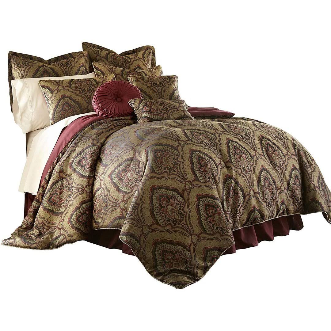 Seville Microfiber 9 Piece Comforter Set Bungalow Rose Color: Burgundy/Gold, Size: King Comforter + 8 Additional H38CDMK6_DGBWC