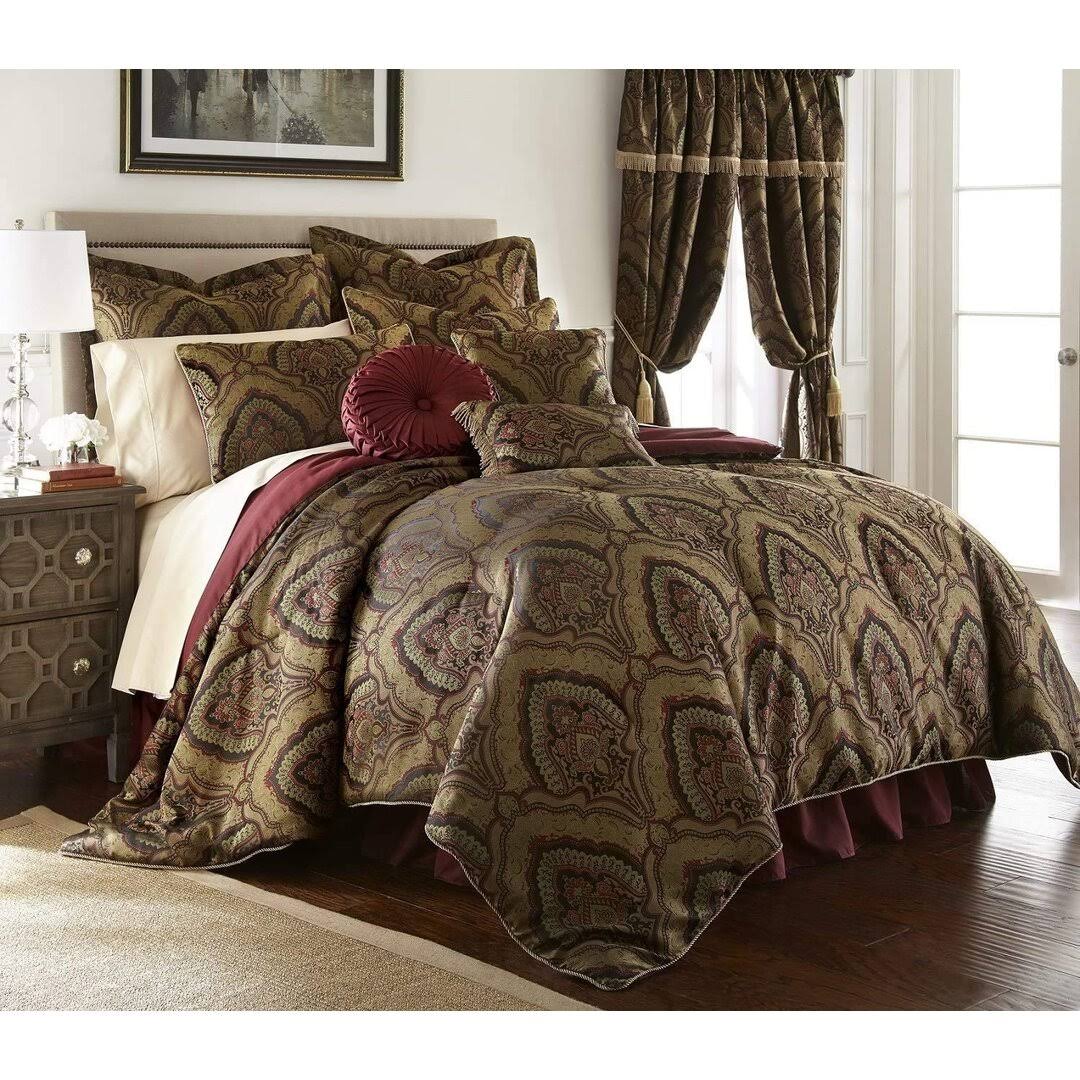 Seville Microfiber 9 Piece Comforter Set Bungalow Rose Color: Burgundy/Gold, Size: King Comforter + 8 Additional H38CDMK6_DGBWC
