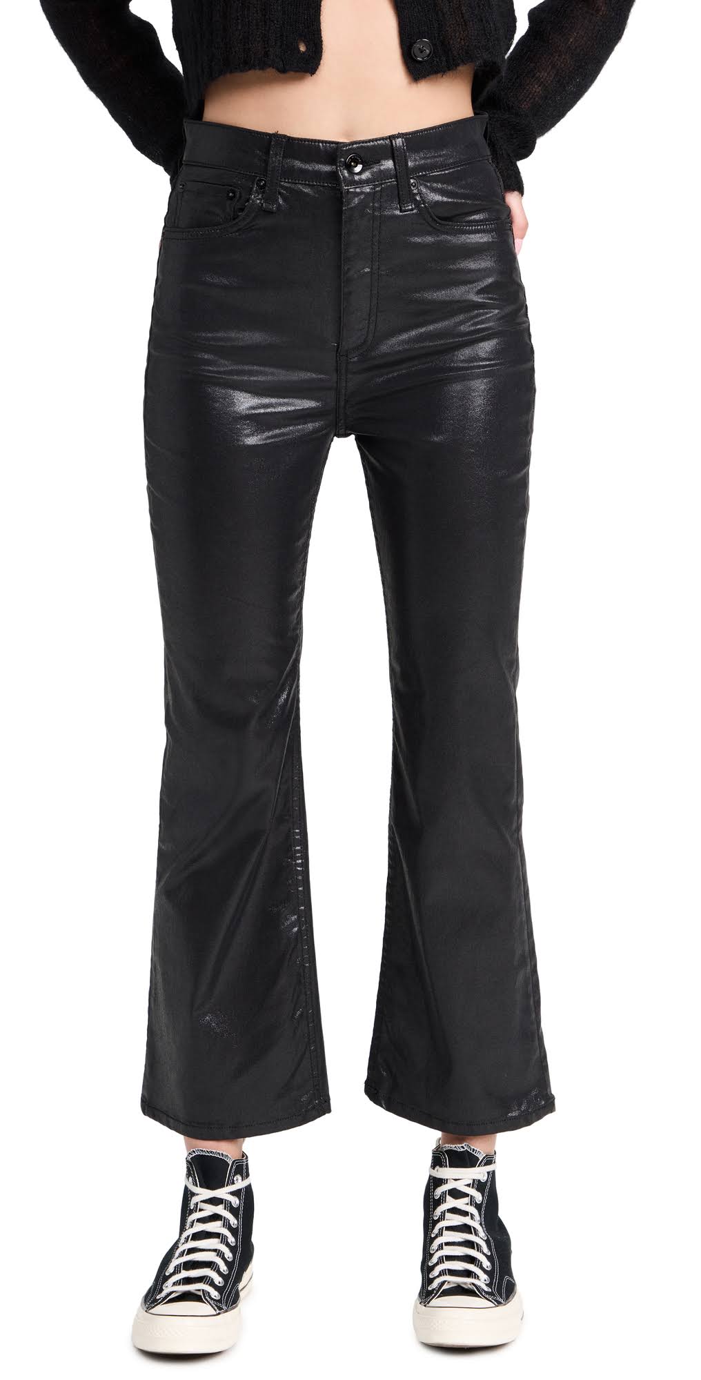 Rag & Bone Women's Casey Coated High-Rise Ankle Flare Jeans - Coated Black - Size YYNAUS6H_ZBMBN
