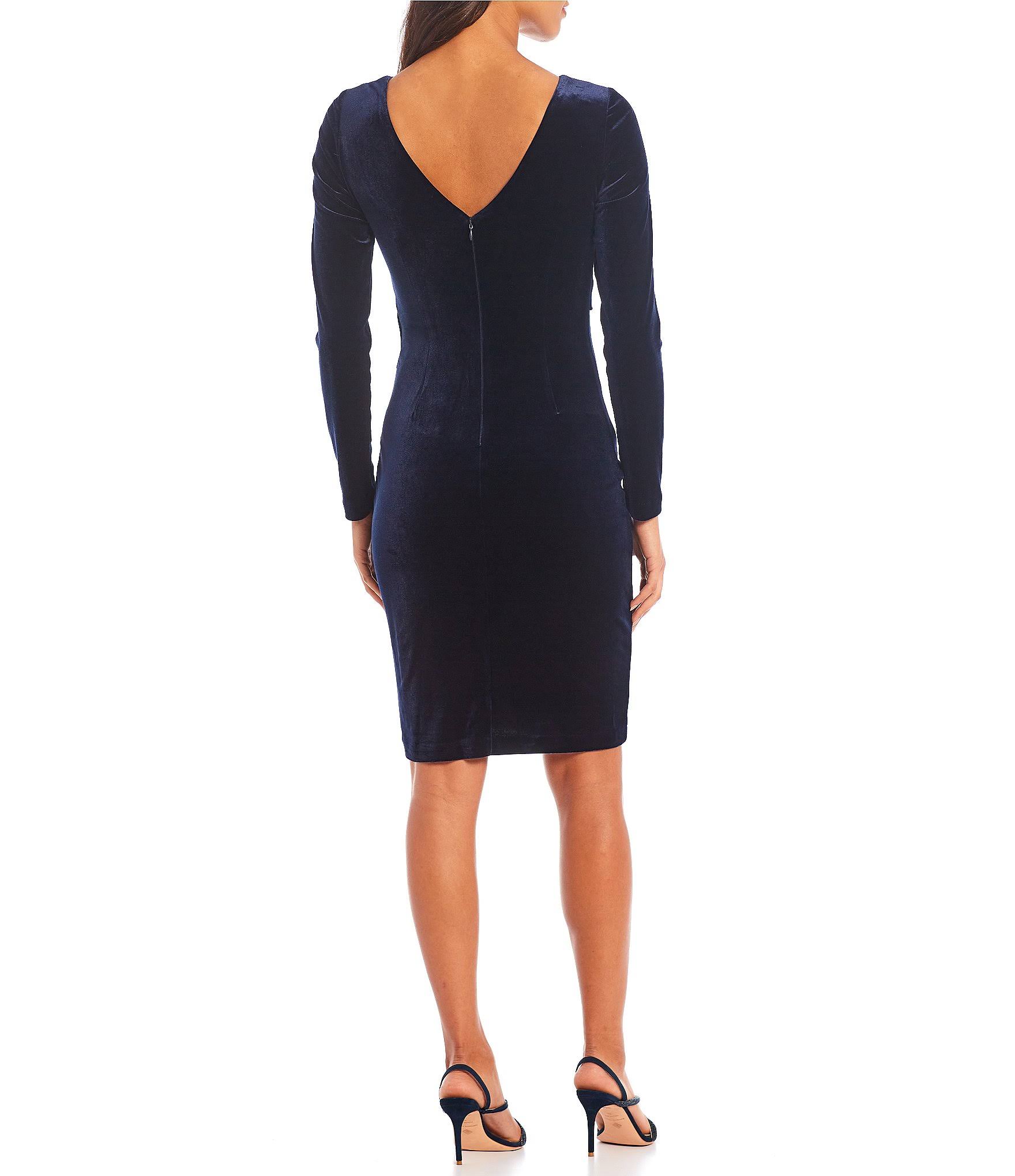 Eliza J Surplice V-Neck Long Sleeve Velvet Ruched Sheath Dress - FBQIGG4E_9RVCC
