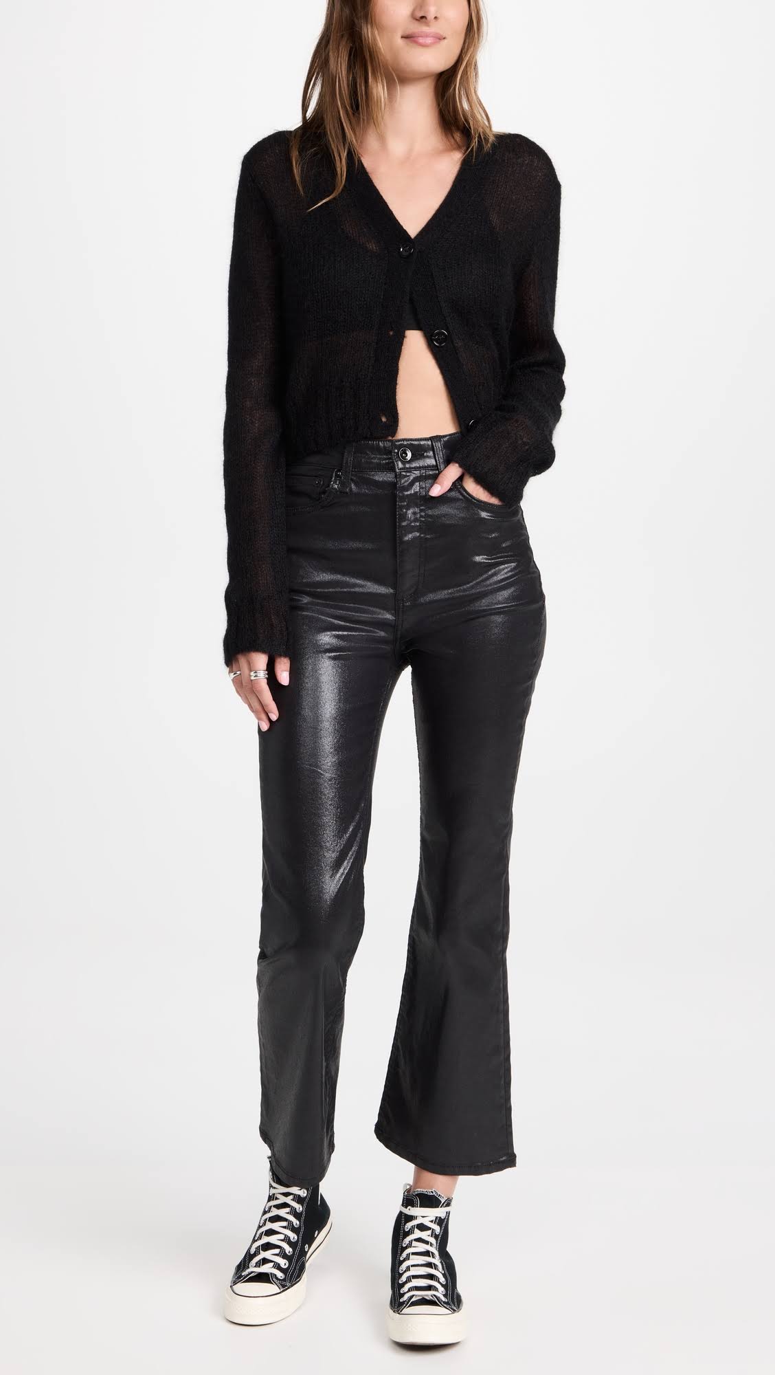 Rag & Bone Women's Casey Coated High-Rise Ankle Flare Jeans - Coated Black - Size YYNAUS6H_ZBMBN