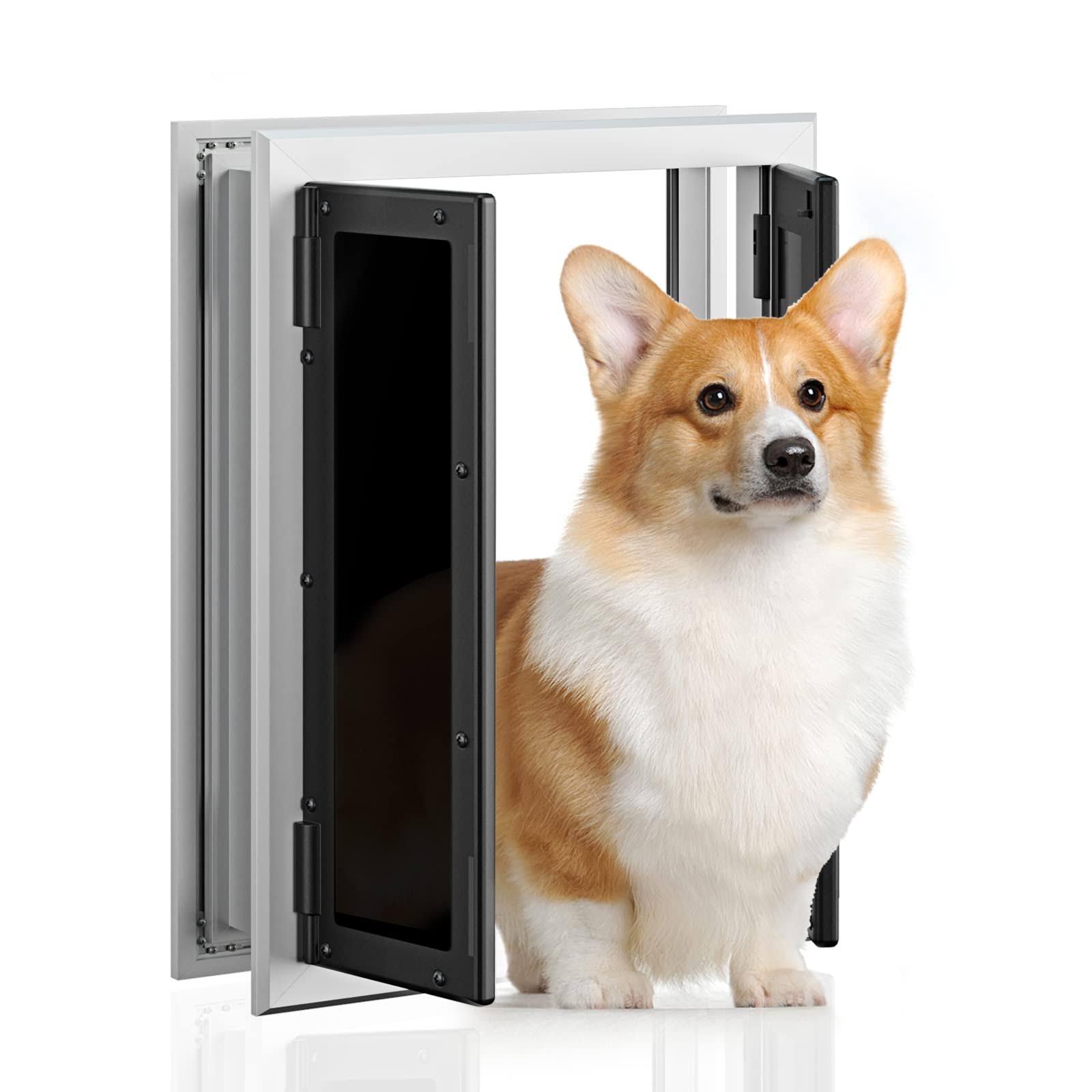 Premium Large Dog Door, Petouch Aluminum Pet Door With Double Panels, Doggie Door With Automatic Closing Magnetic Flaps, Slide-In Panel & 4 XO9IHLTW_BPC10