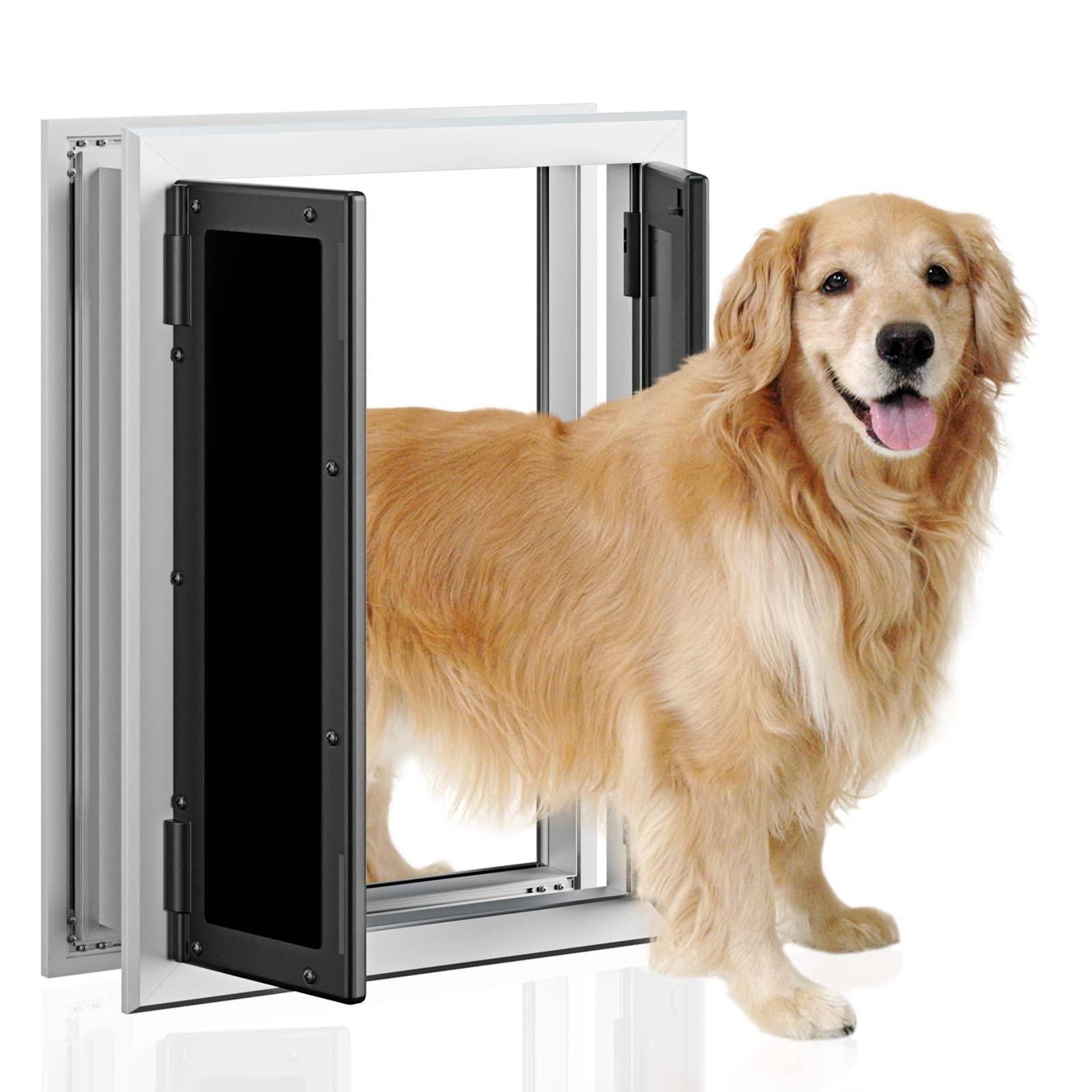 Premium Large Dog Door, Petouch Aluminum Pet Door With Double Panels, Doggie Door With Automatic Closing Magnetic Flaps, Slide-In Panel & 4 XO9IHLTW_BPC10