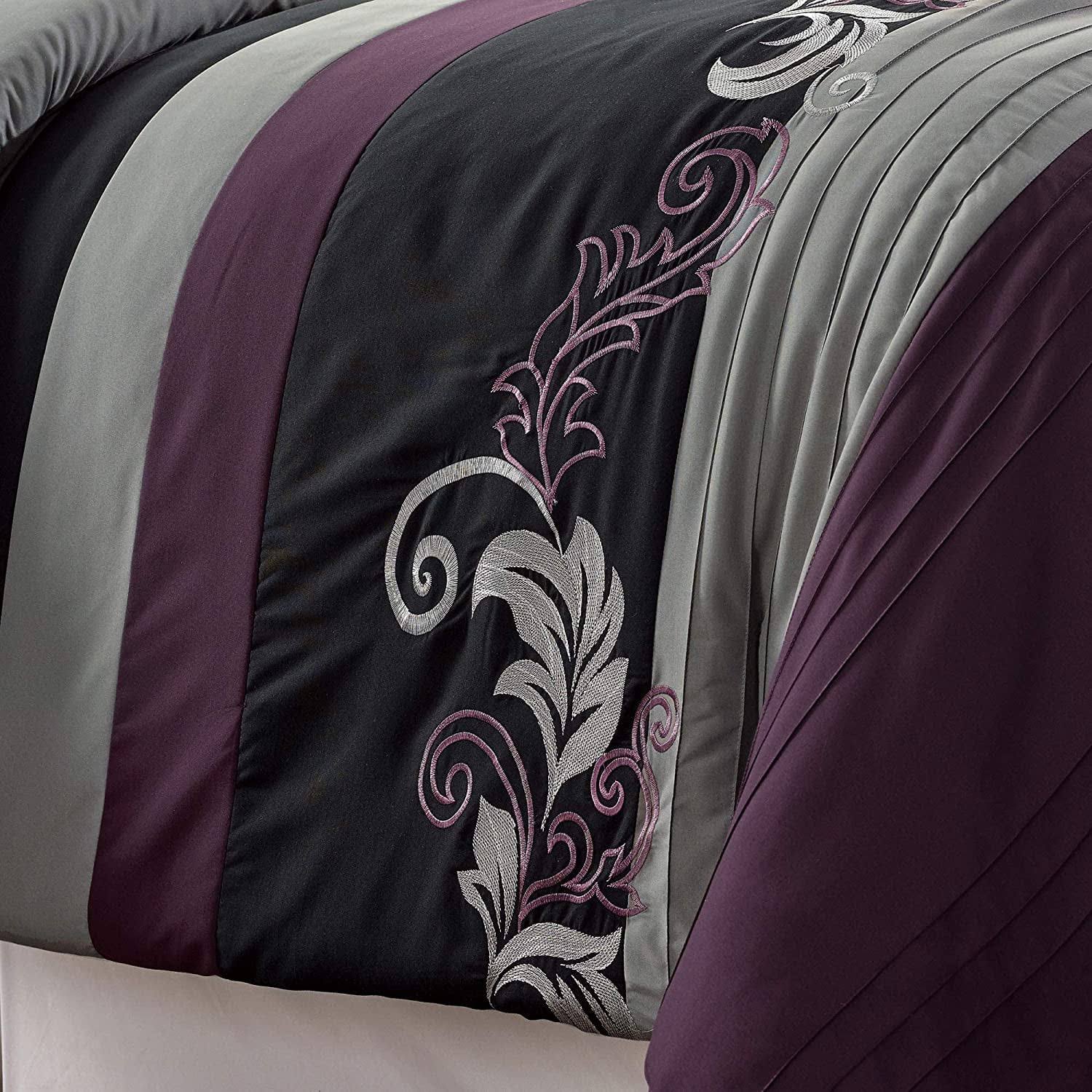 Chezmoi Collection Napa 7-Piece Luxury Leaves Scroll Embroidery Comforter Set Size Queen HJ4BSNLN_UZPUU