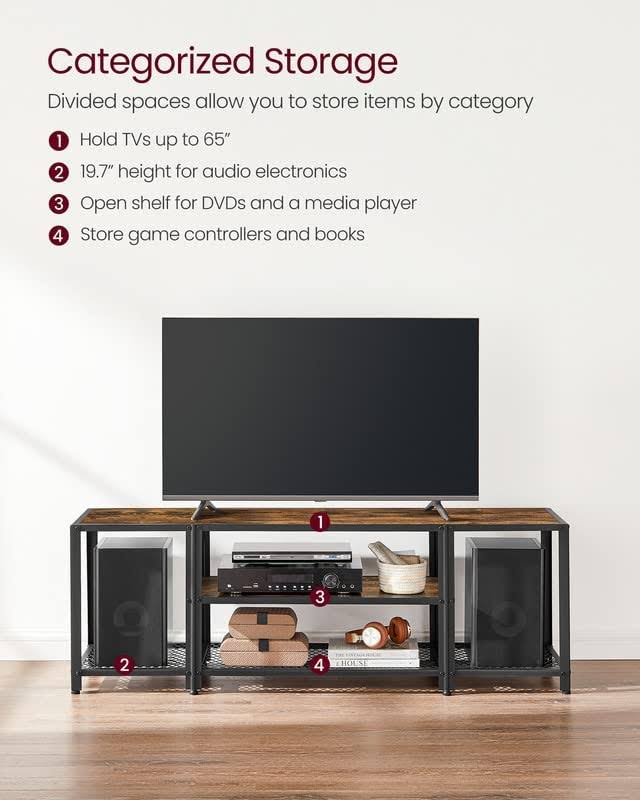 Vasagle Tv Stand For Tvs Up To 65 Inches, 3-Tier Entertainment Center,For Living Room,Rustic Brown And RWVTIWBQ_WWYZL