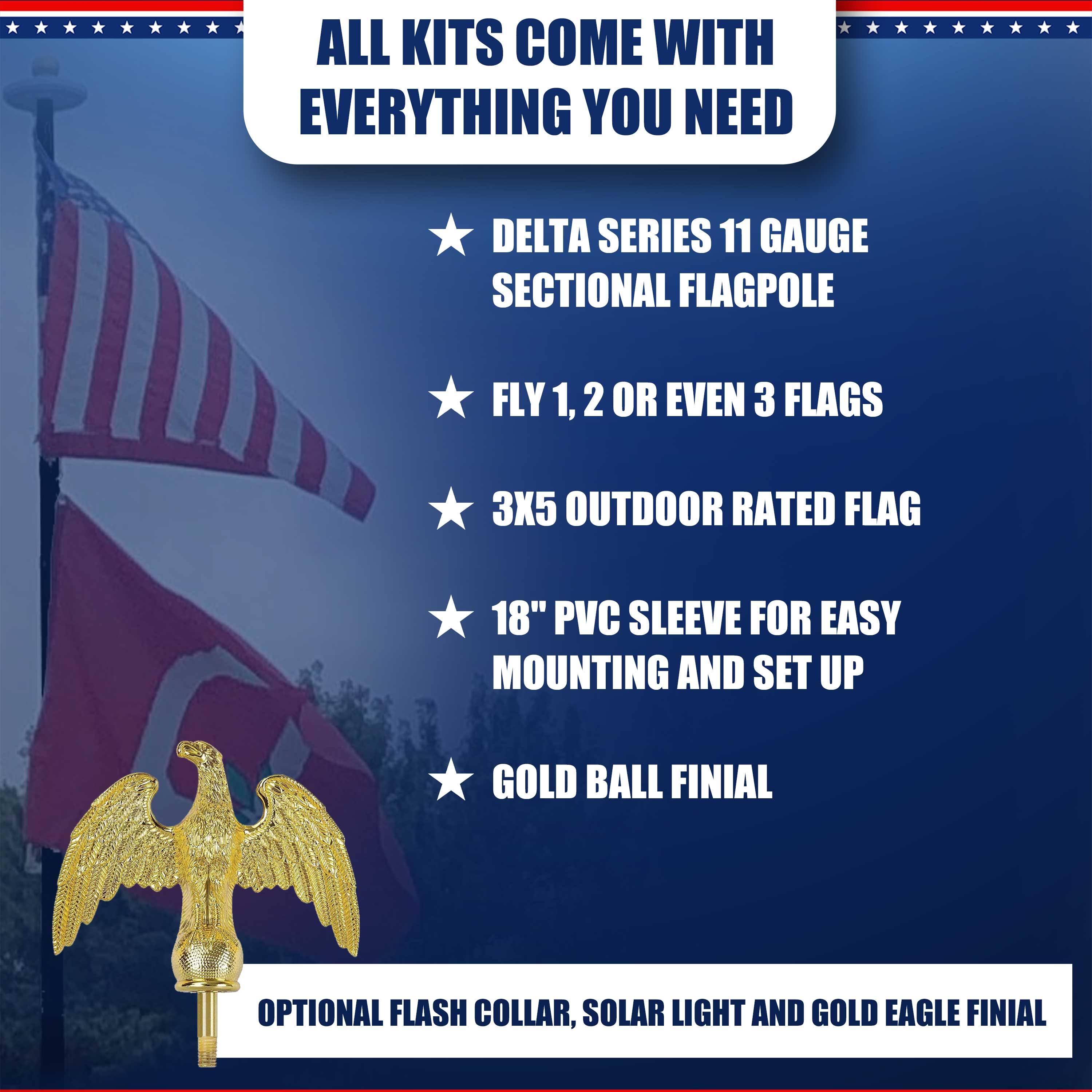 25' Or 30' Delta Sectional Flag Pole (Silver) 30' Sectional Flag Pole Kit / No AJVJVWIN_CI2MT