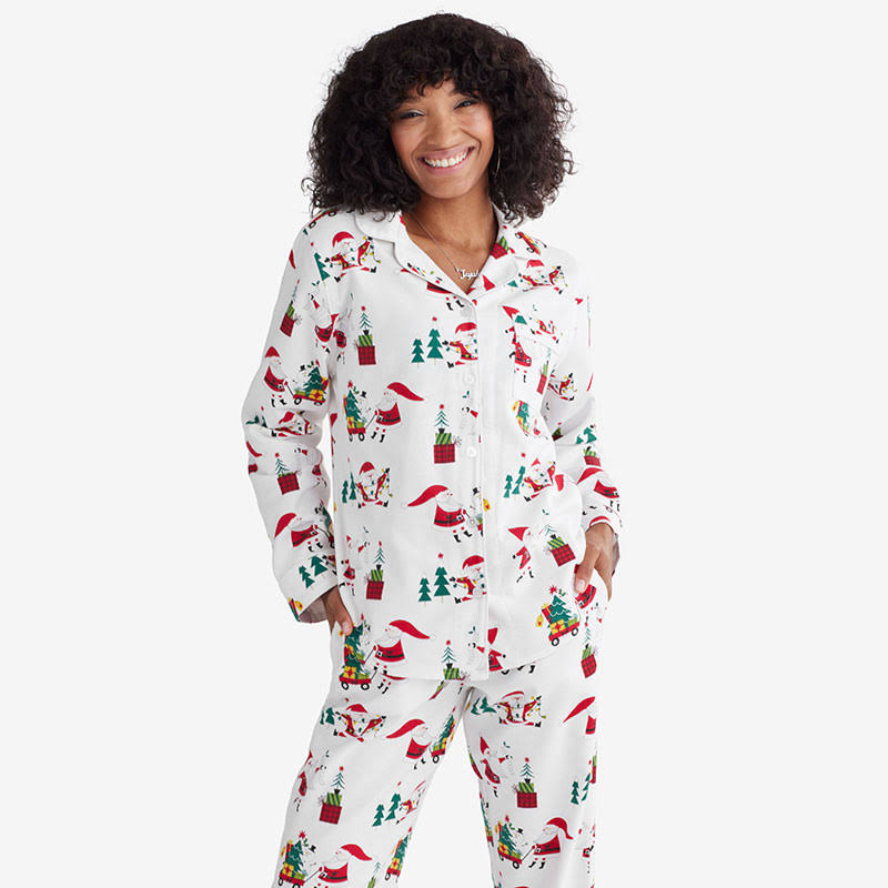 Family Flannel Womens Classic Pajama Set - Green/ Red/ White, Santa Print, Size 2xl, Cotton,Cotton Flannel | The Company 3UMWSP8O_G1UOV