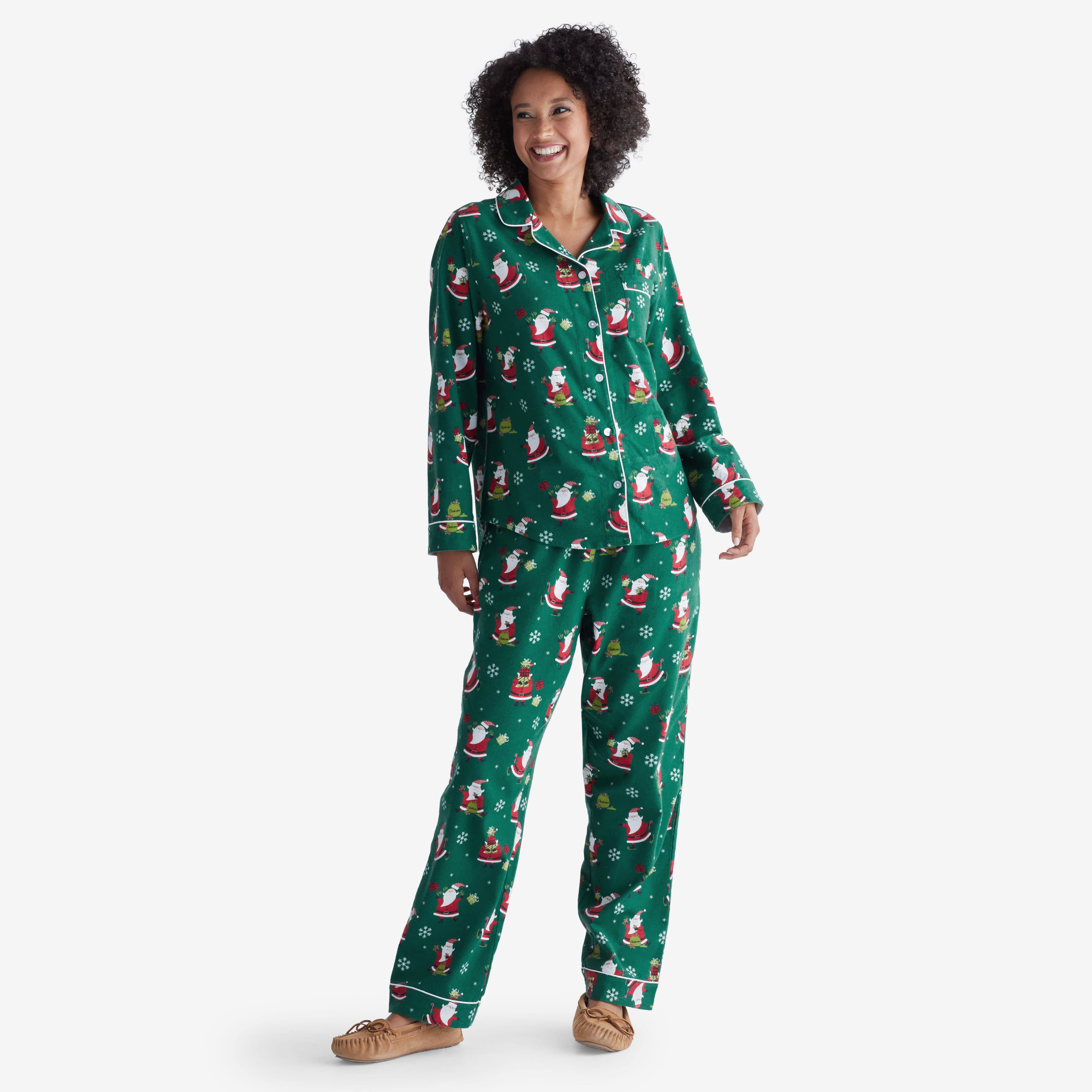 Family Flannel Womens Classic Pajama Set - Green/ Red/ White, Santa Print, Size 2xl, Cotton,Cotton Flannel | The Company 3UMWSP8O_G1UOV