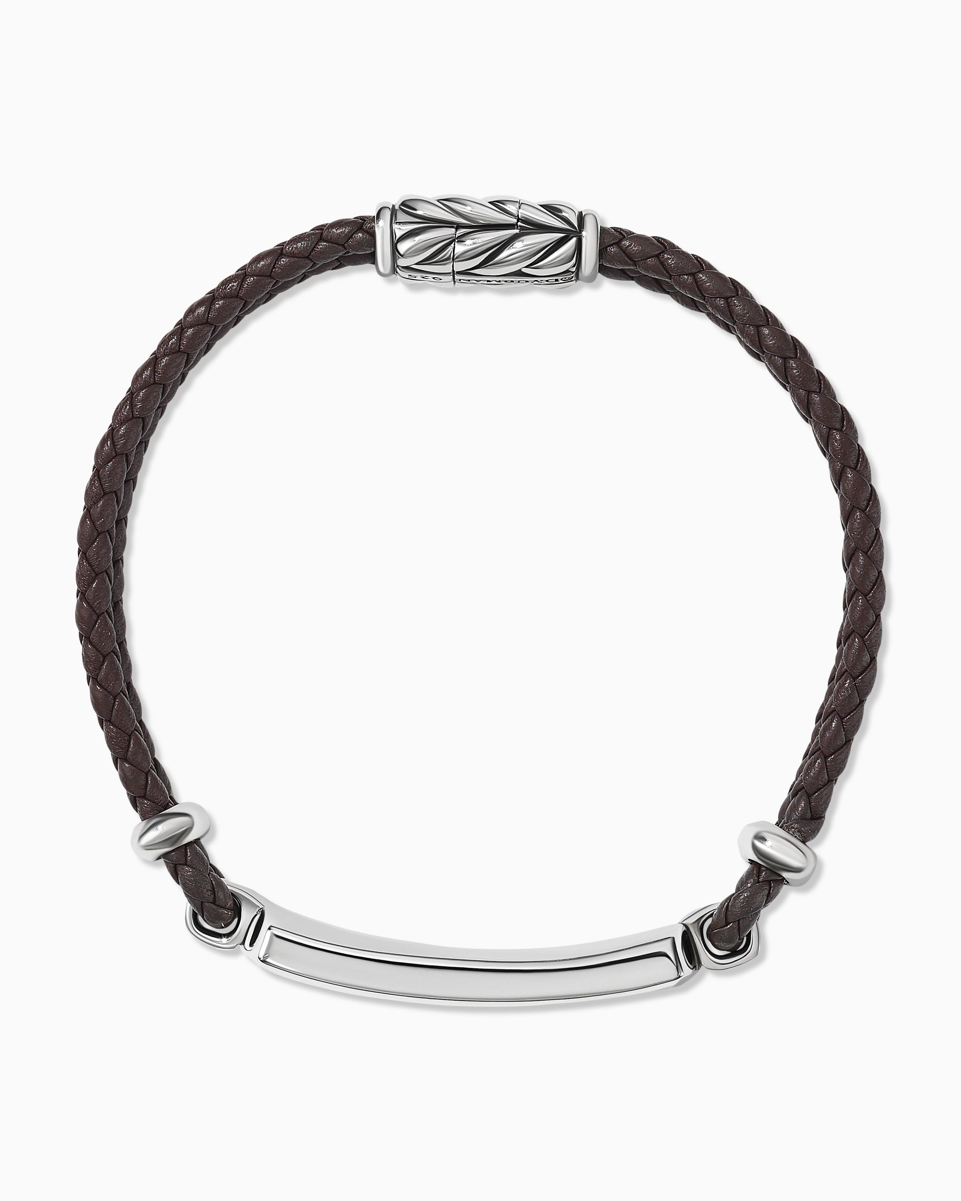 David Yurman Men's Exotic Stone Bar Station Black Leather Bracelet - Tigers Eye - Size 69LB1ESZ_6UPAL