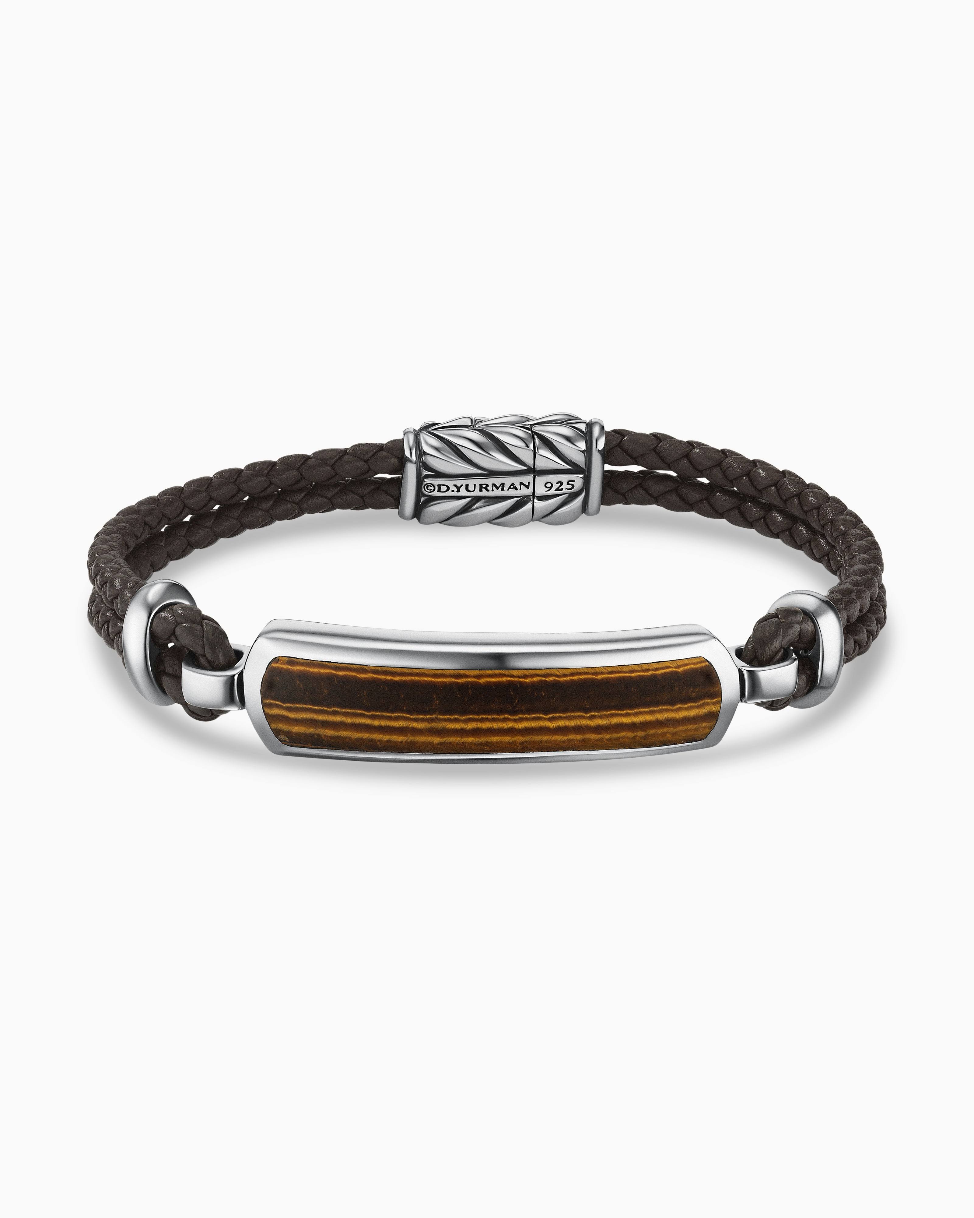 David Yurman Men's Exotic Stone Bar Station Black Leather Bracelet - Tigers Eye - Size 69LB1ESZ_6UPAL
