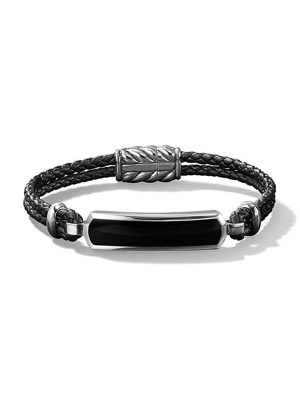 David Yurman Men's Exotic Stone Bar Station Black Leather Bracelet - Tigers Eye - Size 69LB1ESZ_6UPAL