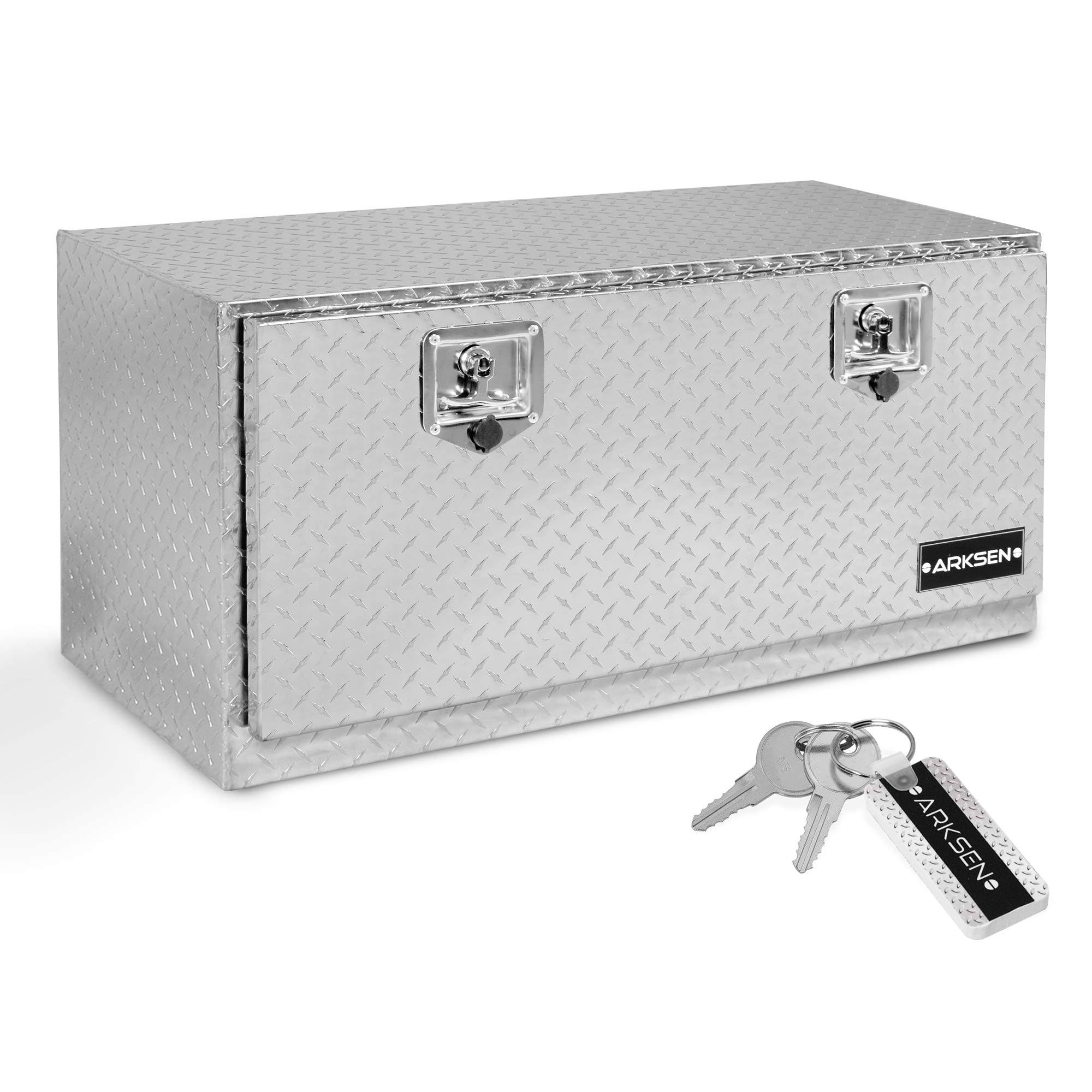 Arksen 30 Inch Aluminum Truck Underbody Diamond Plate Toolbox W/ T-Handle Latch Durable Pickup Trailer Storage Organizer Tool Box Key Lock, KMV3DTTW_K4LG9