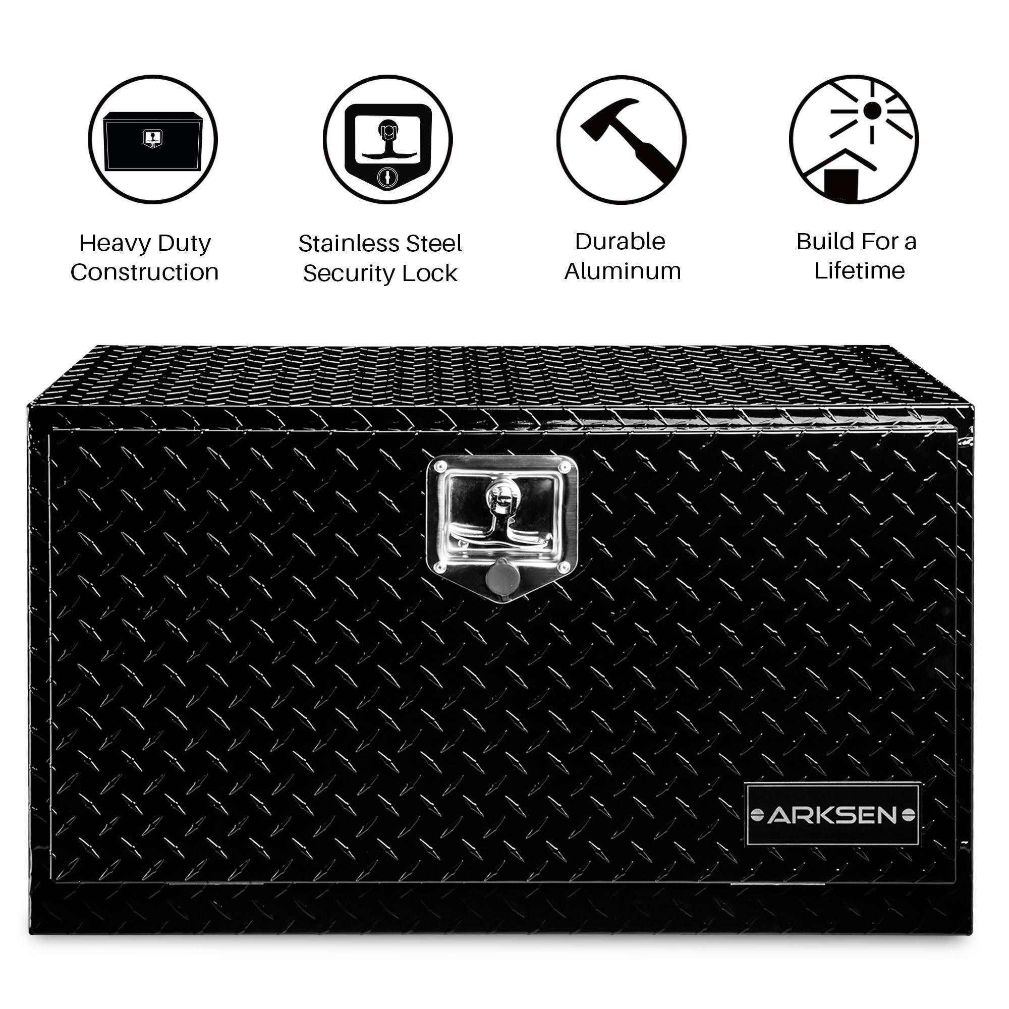 Arksen 30 Inch Aluminum Truck Underbody Diamond Plate Toolbox W/ T-Handle Latch Durable Pickup Trailer Storage Organizer Tool Box Key Lock, KMV3DTTW_K4LG9
