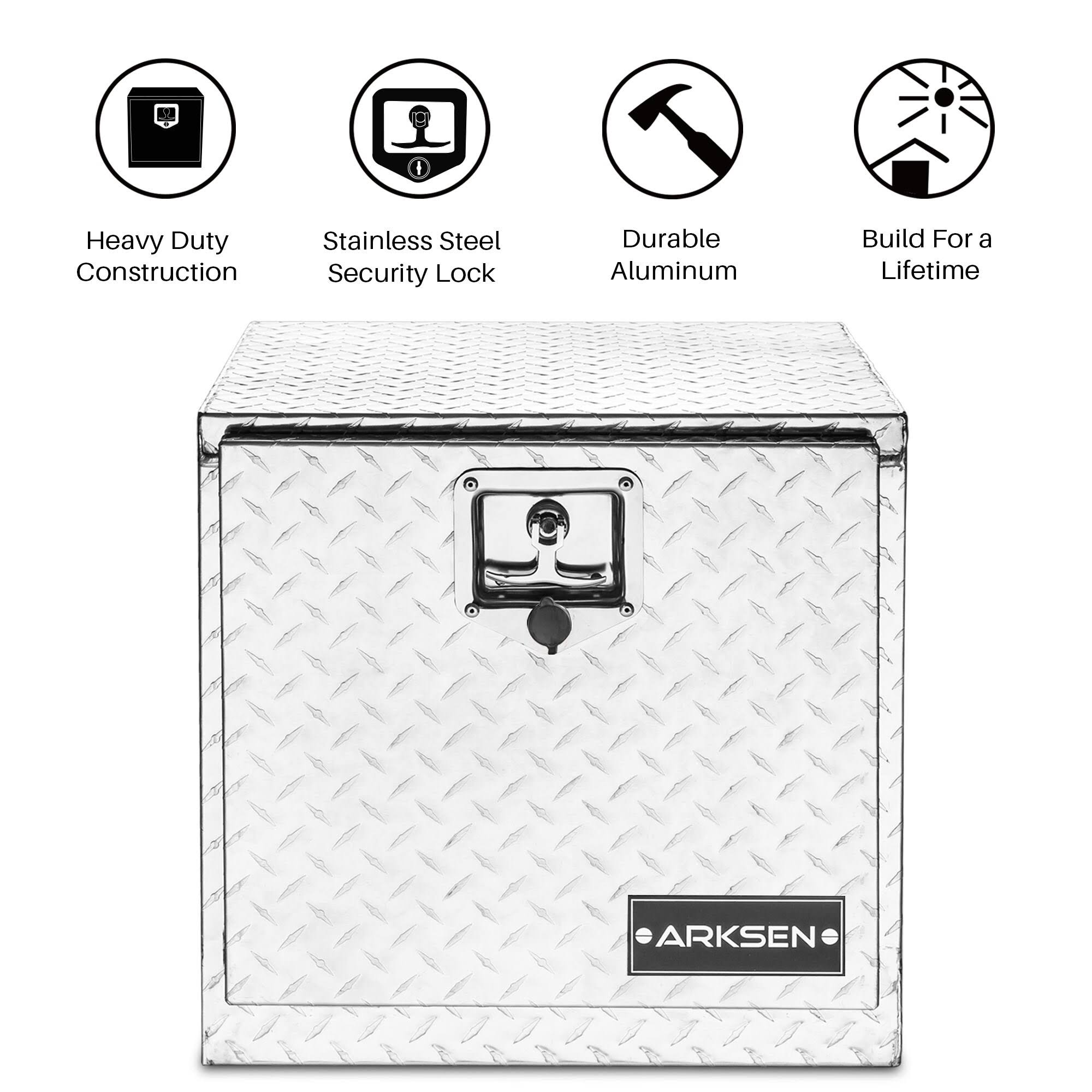 Arksen 30 Inch Aluminum Truck Underbody Diamond Plate Toolbox W/ T-Handle Latch Durable Pickup Trailer Storage Organizer Tool Box Key Lock, KMV3DTTW_K4LG9