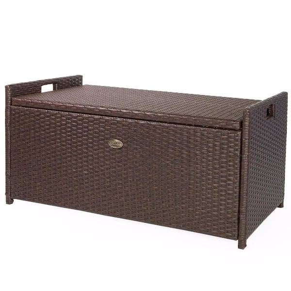 Barton 57 Gal. Capacity Brown Outdoor Patio Wicker All Weather Rattan Deck Box Storage Bench Seat With Beige 8VCOMDLD_D9SPL