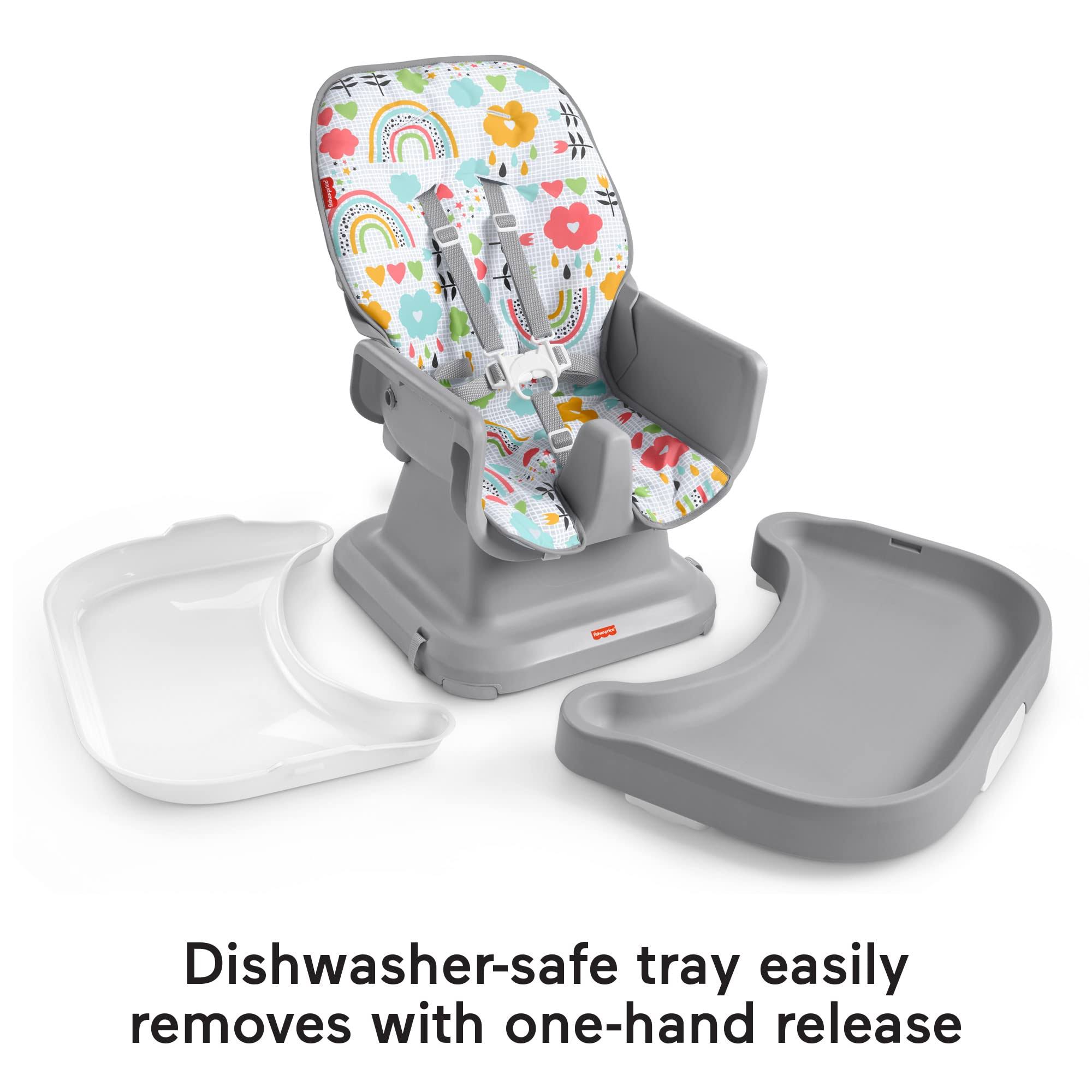 Fisher-Price Spacesaver Simple Clean High Chair Sun Showers, Portable Infant-To-Toddler Dining Chair And Booster Seat With Easy Clean Up OAAOYQOJ_I51UB
