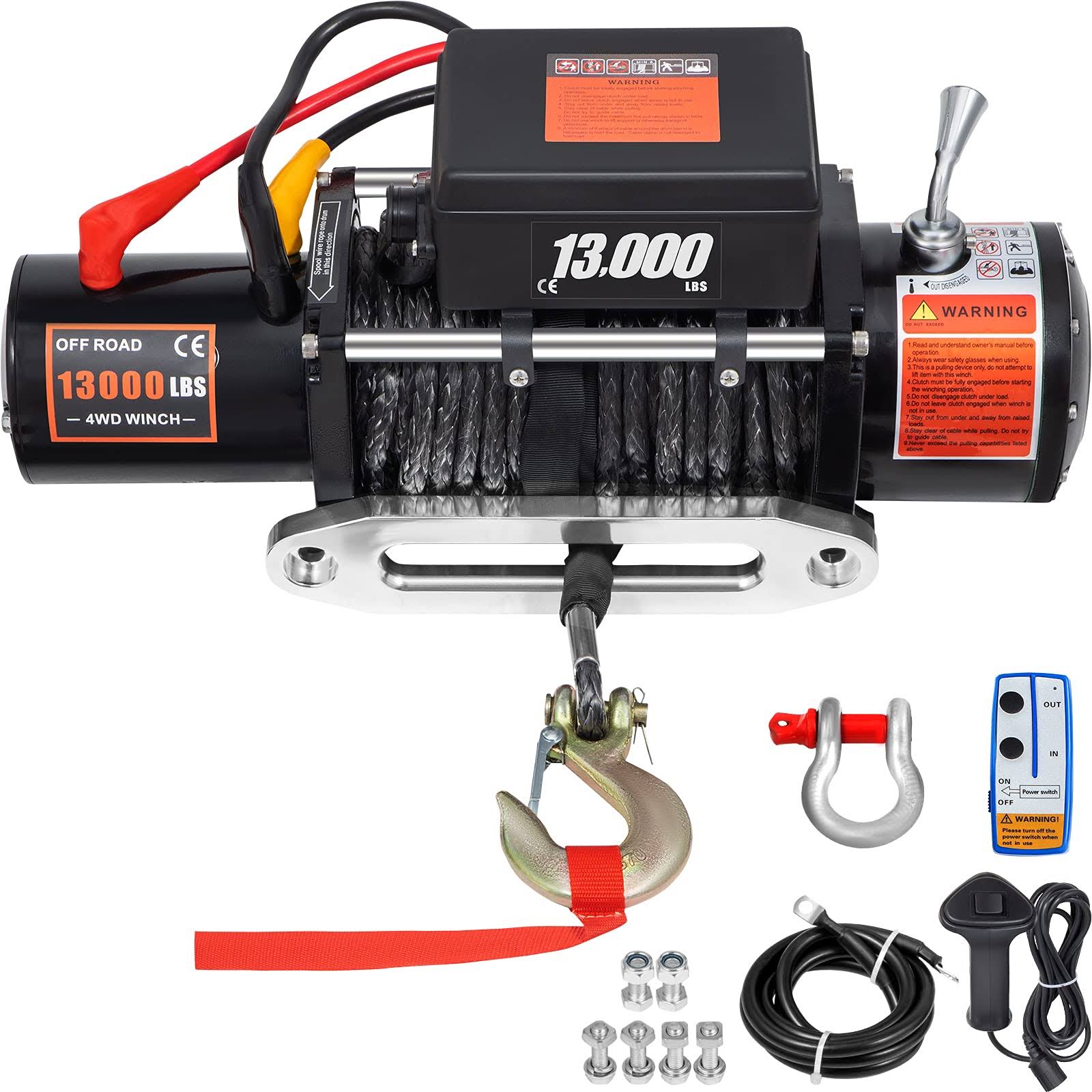 Vevor Electric 13000lb Load Capacity Winch Compatible With Jeep Truck Suv, 65 Ft, 65ft/20m Synthetic Rope 12v Power With Wireless Remote 06PT5KTC_LKMBE