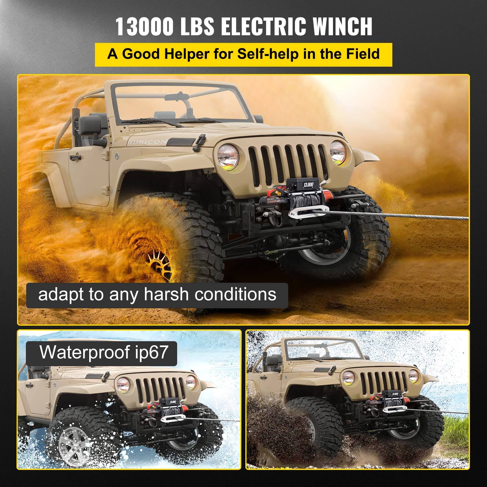 Vevor Electric 13000lb Load Capacity Winch Compatible With Jeep Truck Suv, 65 Ft, 65ft/20m Synthetic Rope 12v Power With Wireless Remote 06PT5KTC_LKMBE
