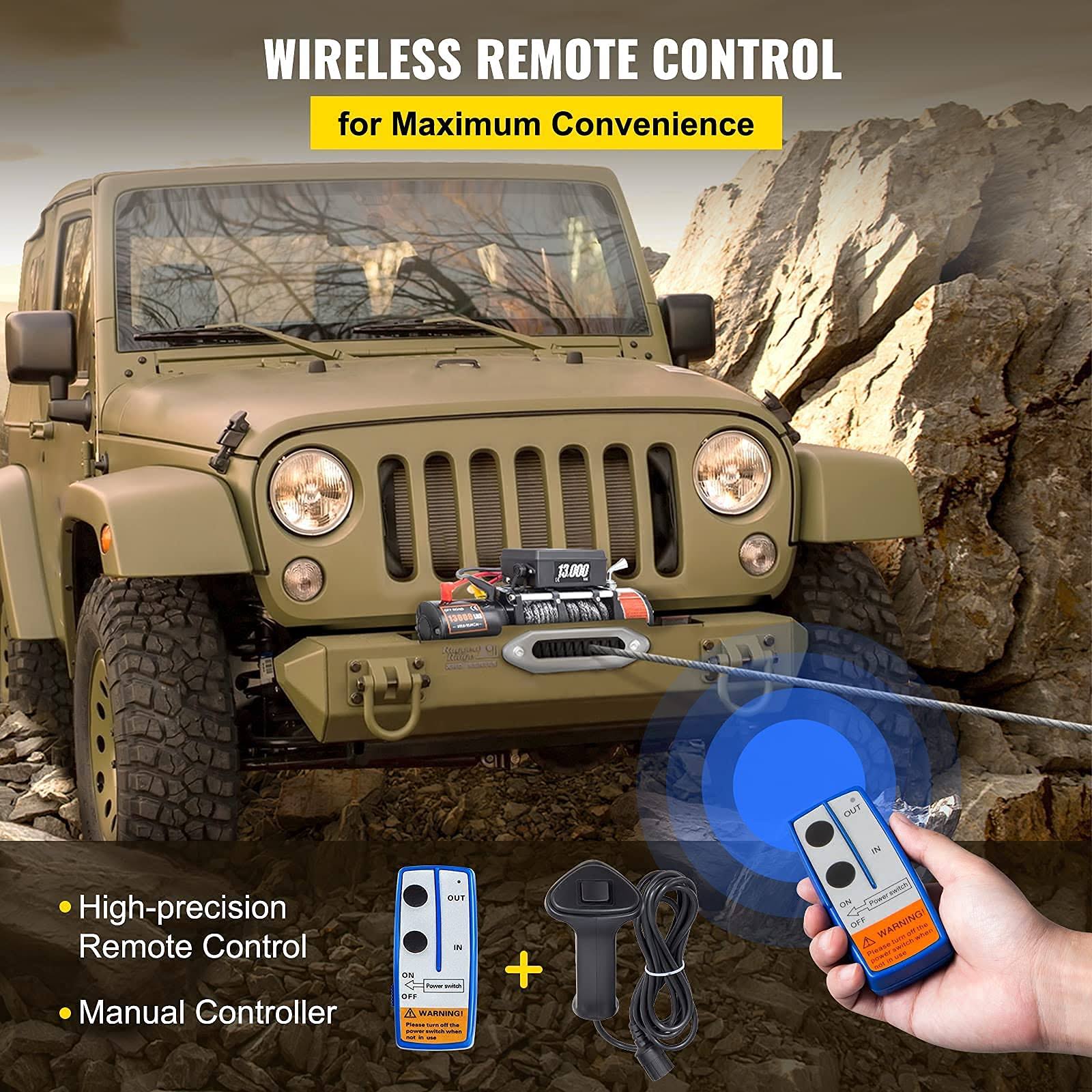 Vevor Electric 13000lb Load Capacity Winch Compatible With Jeep Truck Suv, 65 Ft, 65ft/20m Synthetic Rope 12v Power With Wireless Remote 06PT5KTC_LKMBE