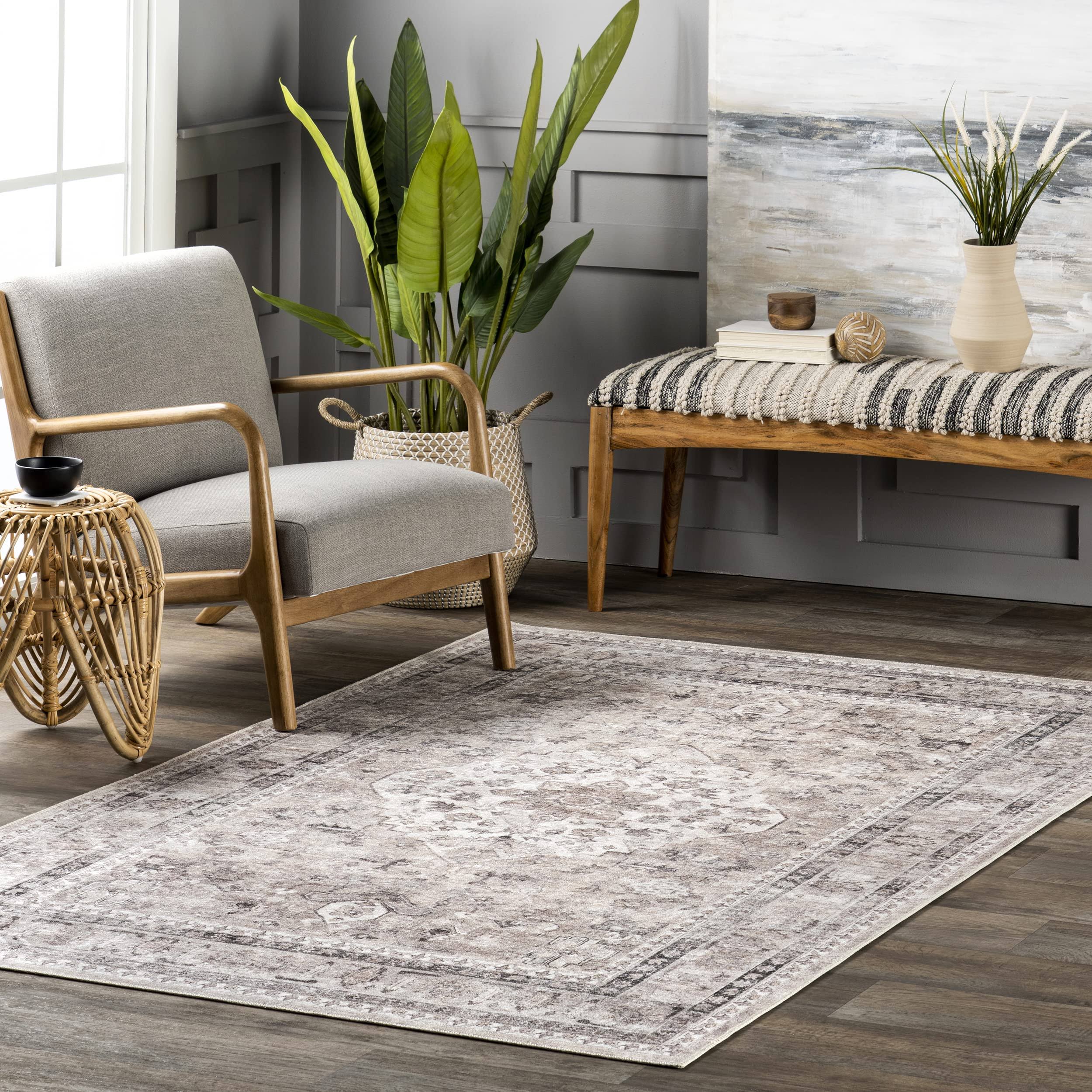 Nuloom Davi Faded Stain-Resistant Machine Washable Area Rug Taupe 5' X 8' TKZCLCIF_X76EA