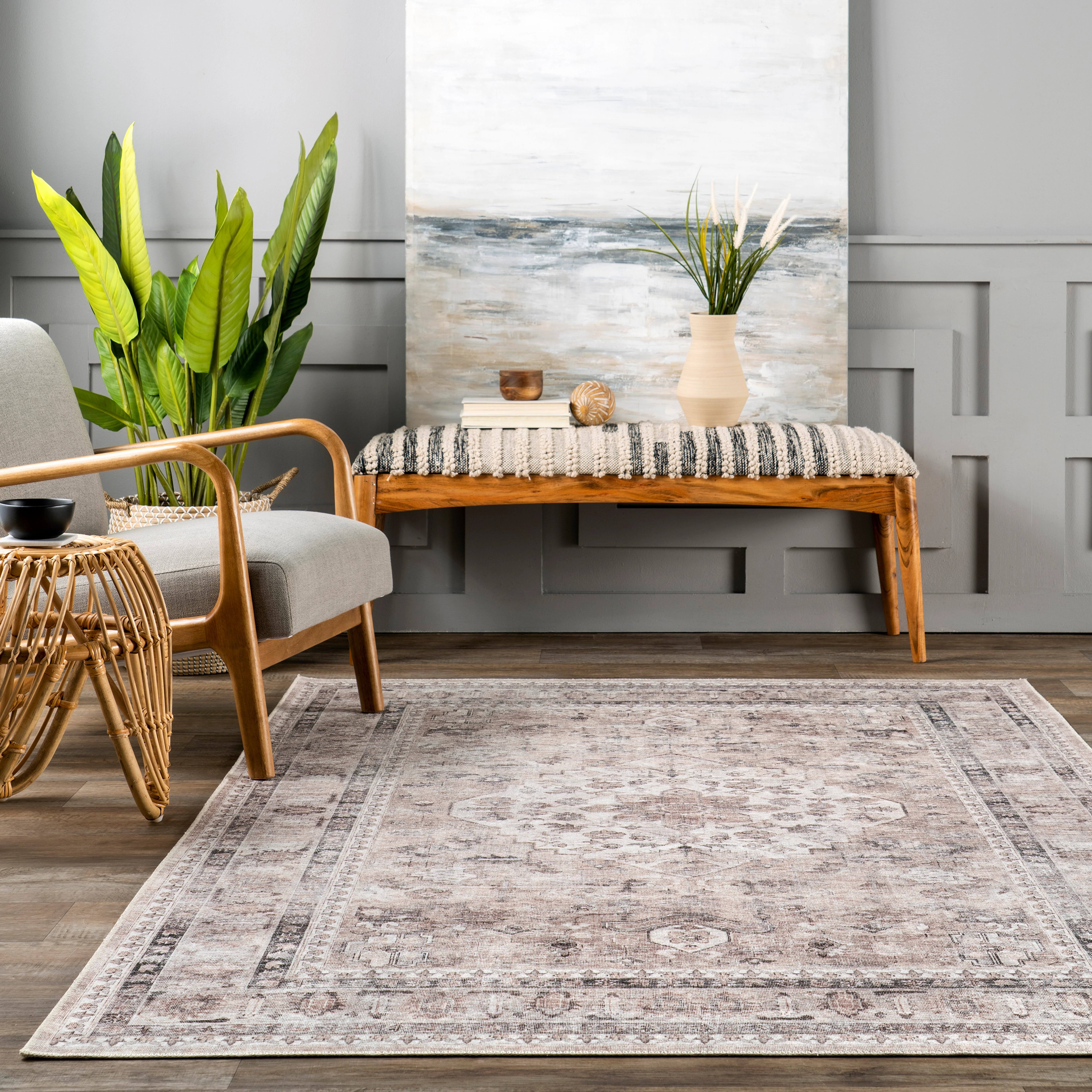 Nuloom Davi Faded Stain-Resistant Machine Washable Area Rug Taupe 5' X 8' TKZCLCIF_X76EA