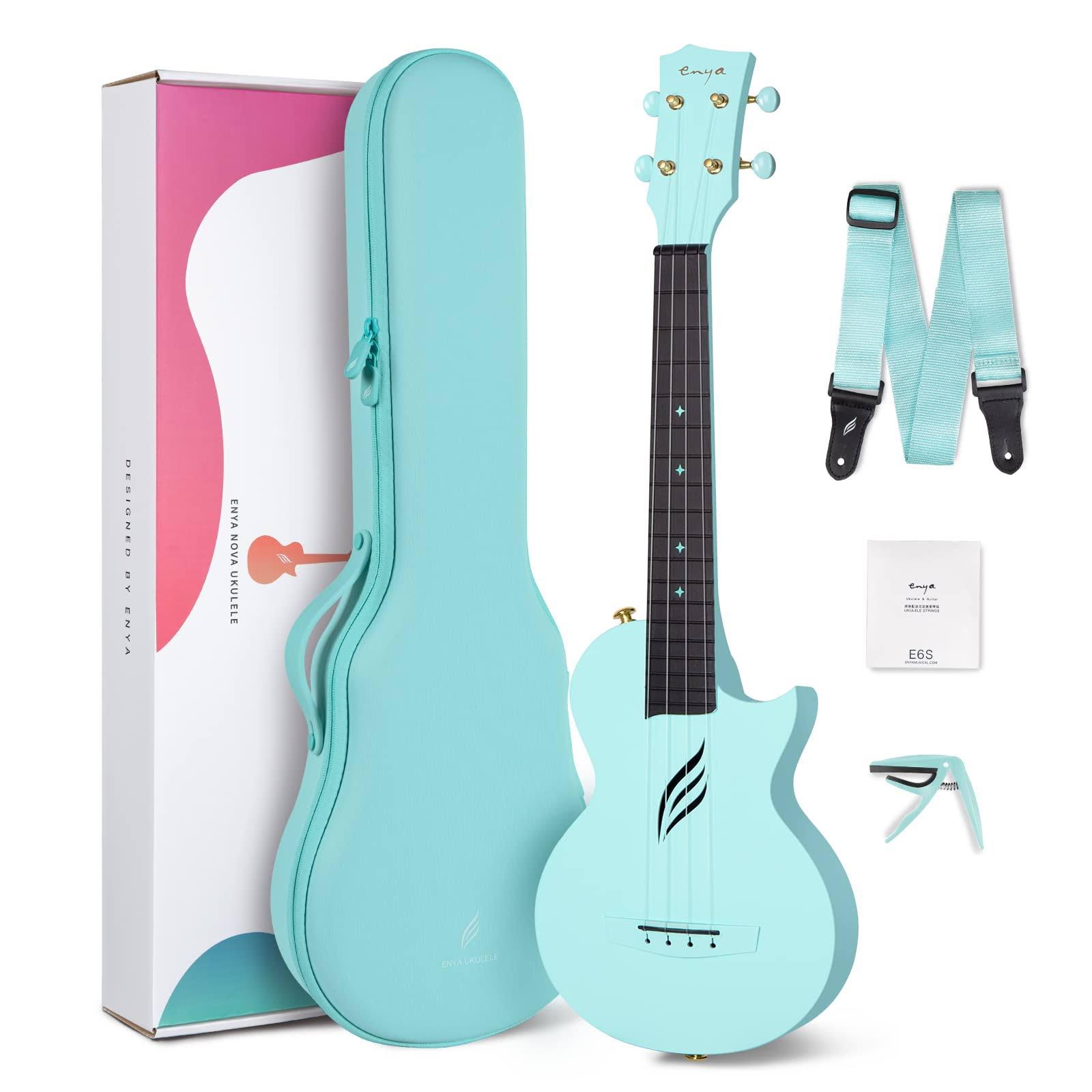 Enya Concert Ukulele Nova U 23?? Carbon Fiber Travel Ukulele With Beginner Kit Includes Online Lessons, Case, Strap, Capo And Strings (Blue) 1ZXEXMDG_G490N
