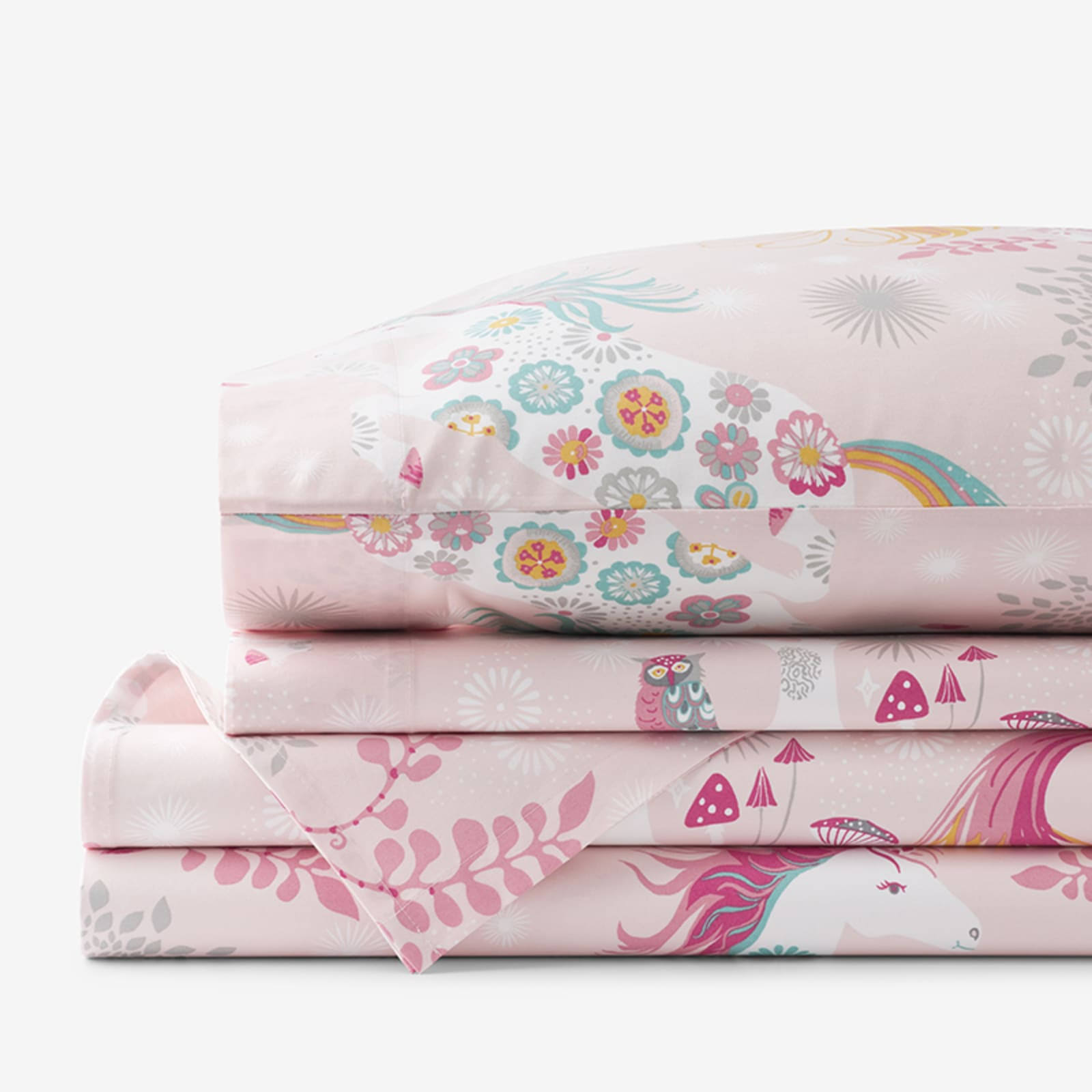The Company Store Company Kids Fancy Unicorns Pink Multi Organic Cotton Percale Queen Sheet 5KWHMBPR_P3LGU