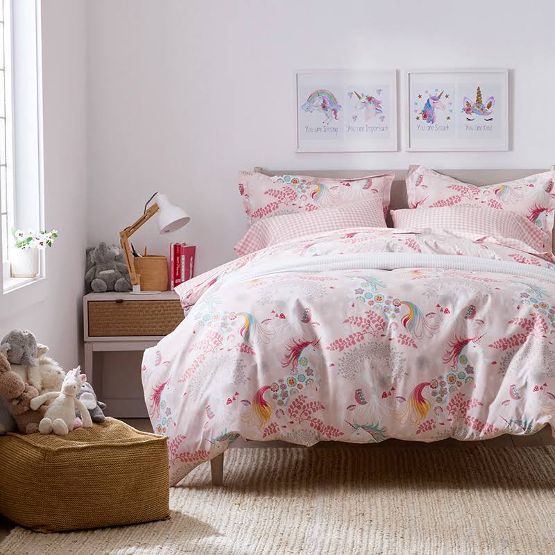 The Company Store Company Kids Fancy Unicorns Pink Multi Organic Cotton Percale Queen Sheet 5KWHMBPR_P3LGU