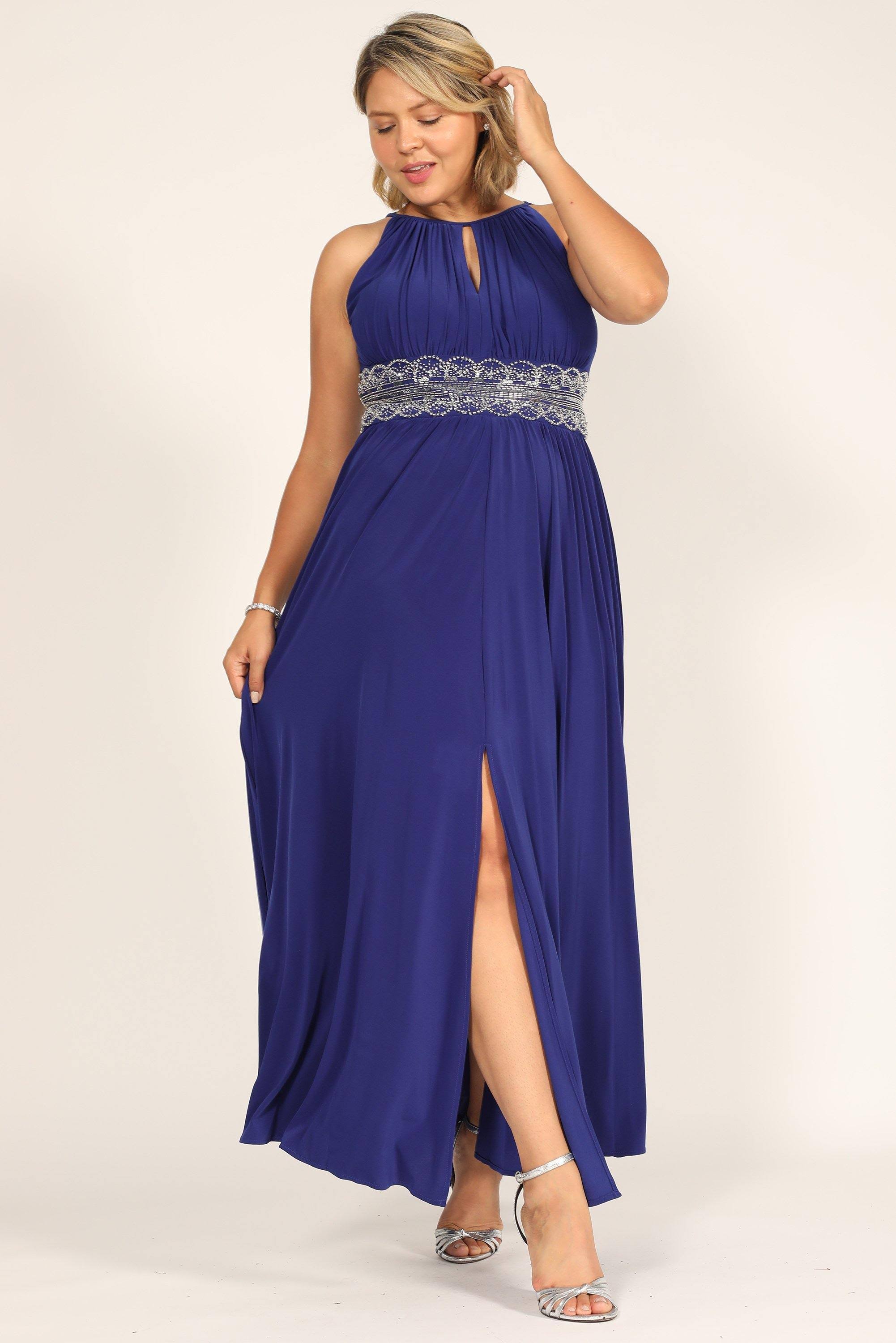 R & M Richards Petite Sleeveless Beaded Gown - 12p / Royal DZAEH9Q6_K5GON