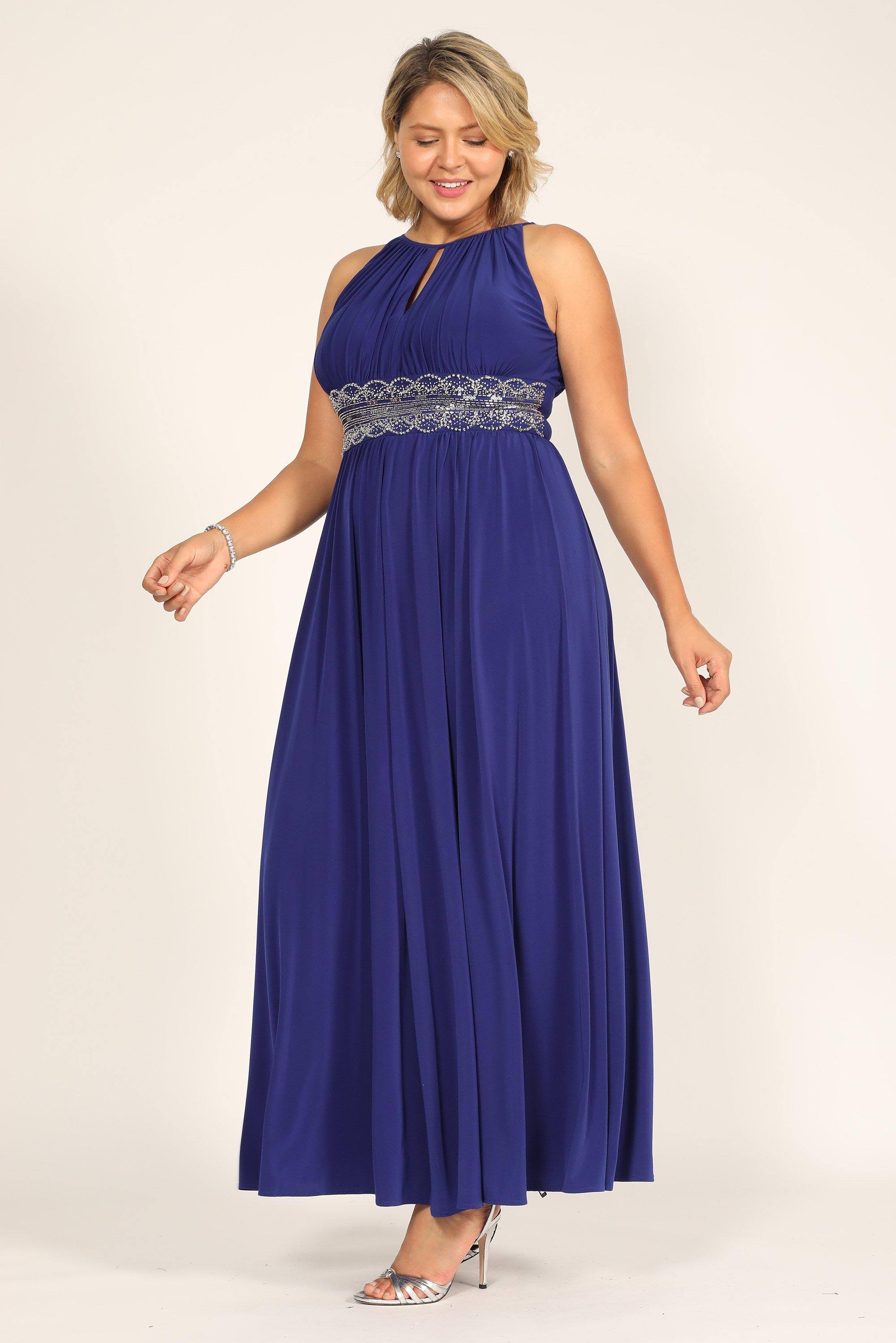 R & M Richards Petite Sleeveless Beaded Gown - 12p / Royal DZAEH9Q6_K5GON