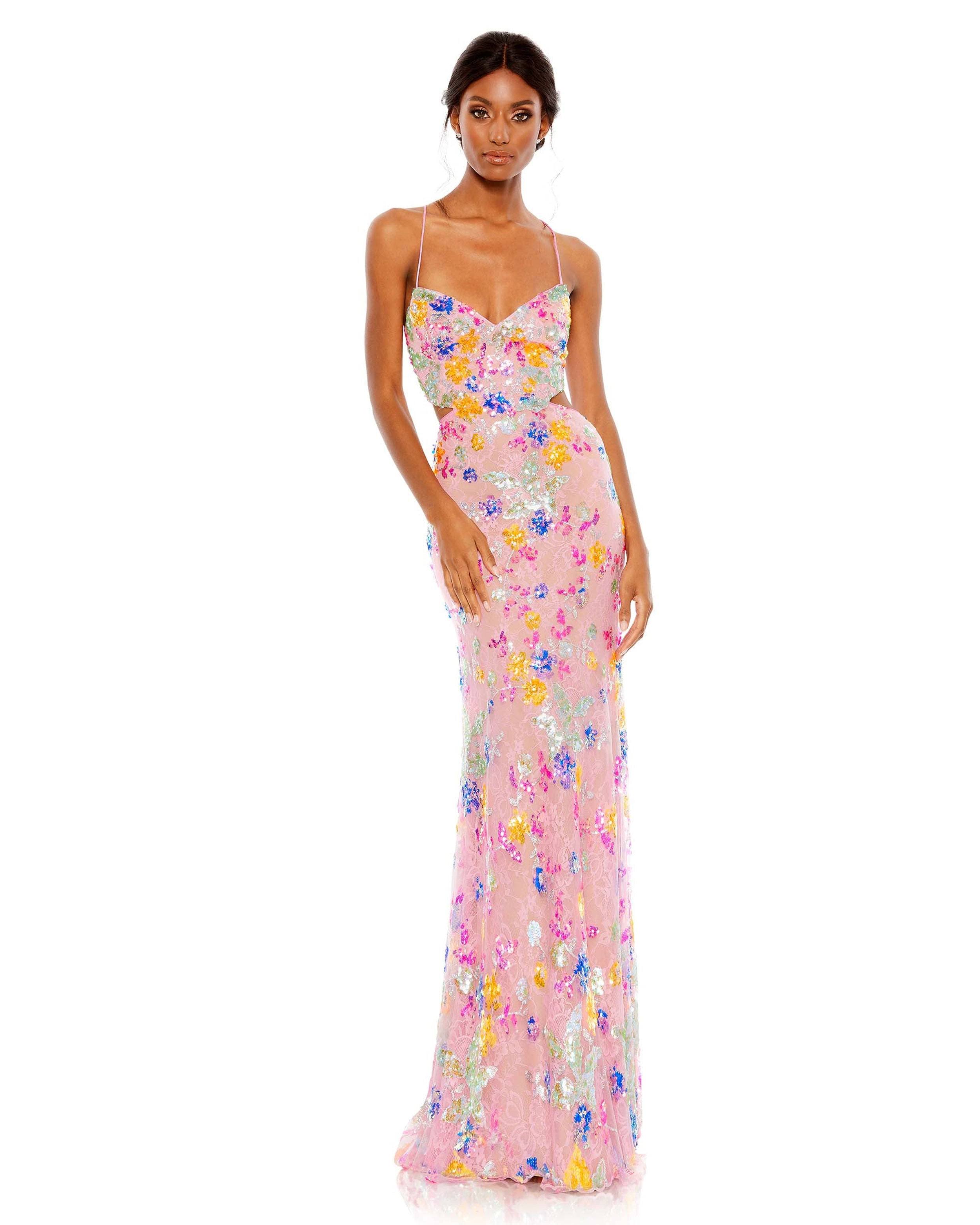 Mac Duggal Women's Metallic Floral Sheath Gown - Pink Multi - Size VA7DZLRR_YH4PA