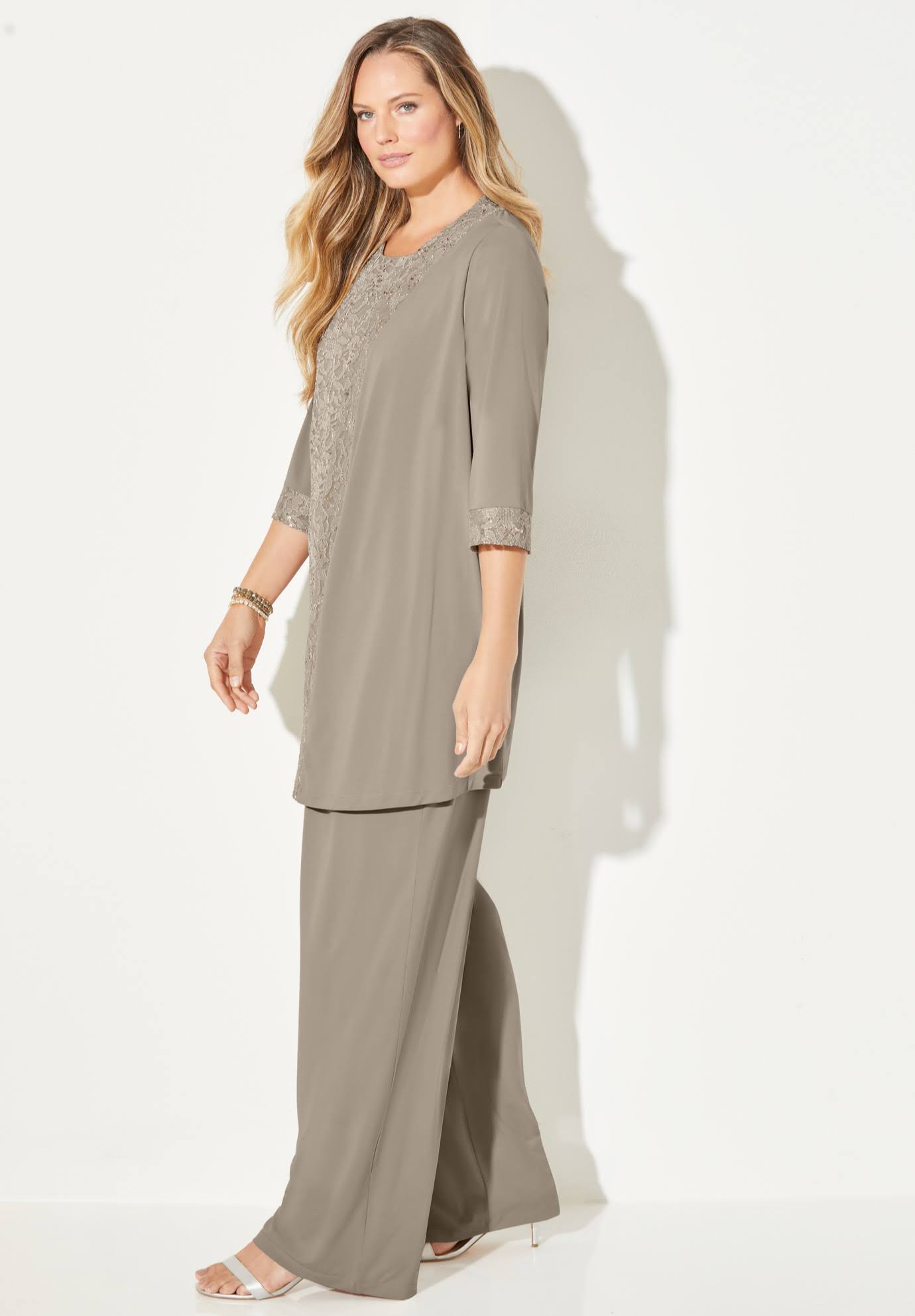Plus Size Women's 3-Piece Lace Gala Pant Suit By Catherines In Sage (Size 16 W) KSZSHG4J_SXSPY