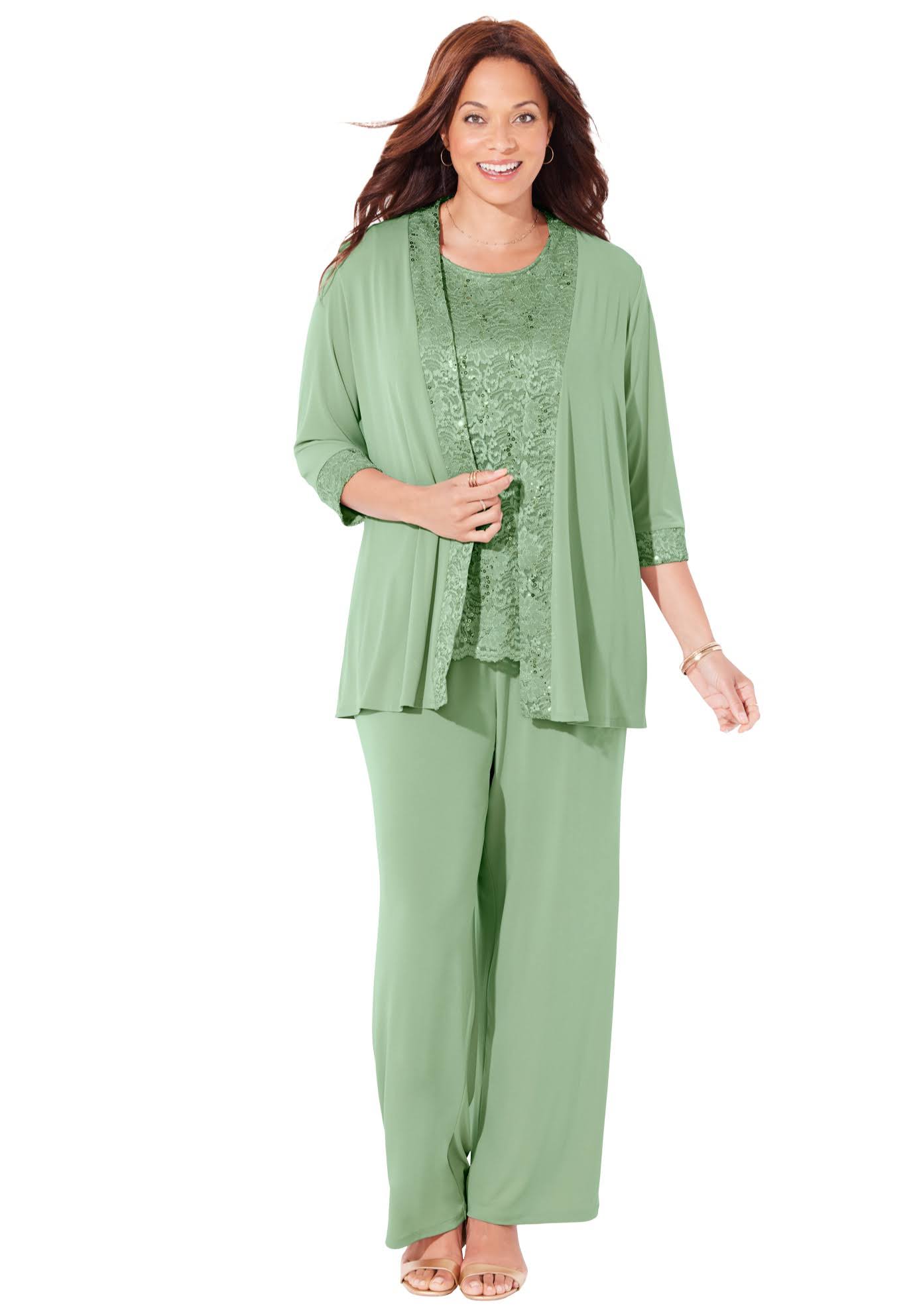 Plus Size Women's 3-Piece Lace Gala Pant Suit By Catherines In Sage (Size 16 W) KSZSHG4J_SXSPY