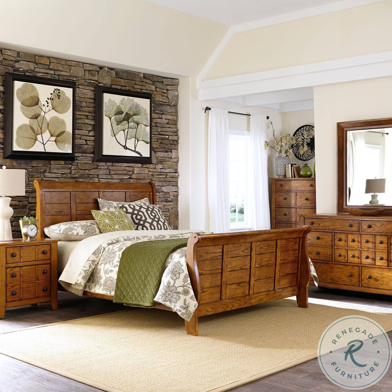Liberty Furniture Grandpas Cabin Aged Oak Queen Sleigh 5YCDXTYB_0WO8I