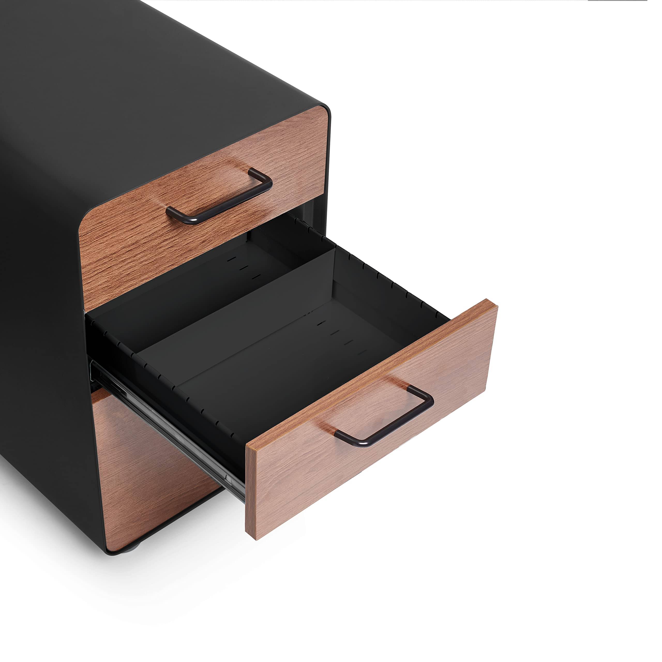 Black + Walnut Stow 3-Drawer File Cabinet, Dark Wood, 15.75W X 20D X 24H By X2YQ0TXV_39GGW