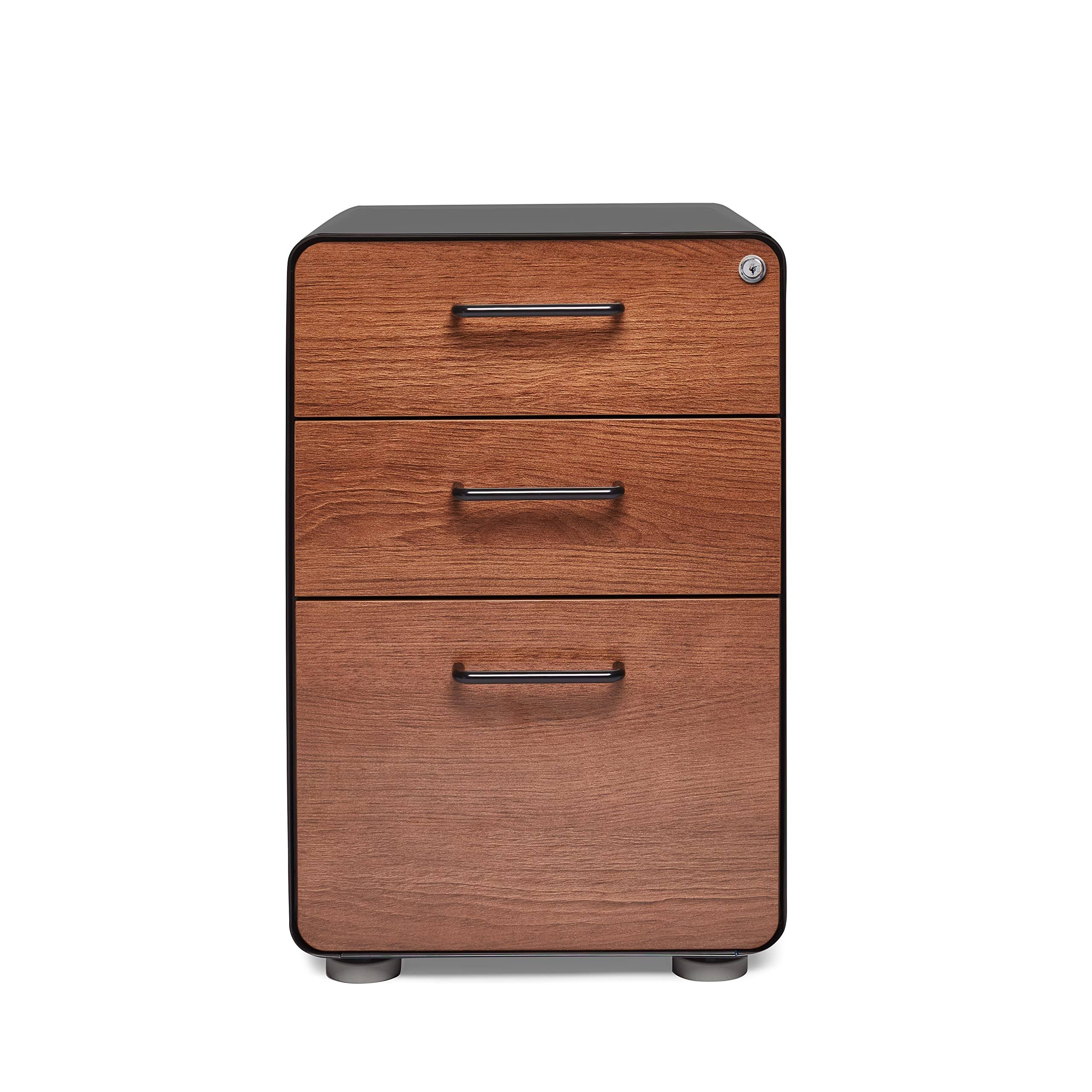 Black + Walnut Stow 3-Drawer File Cabinet, Dark Wood, 15.75W X 20D X 24H By X2YQ0TXV_39GGW