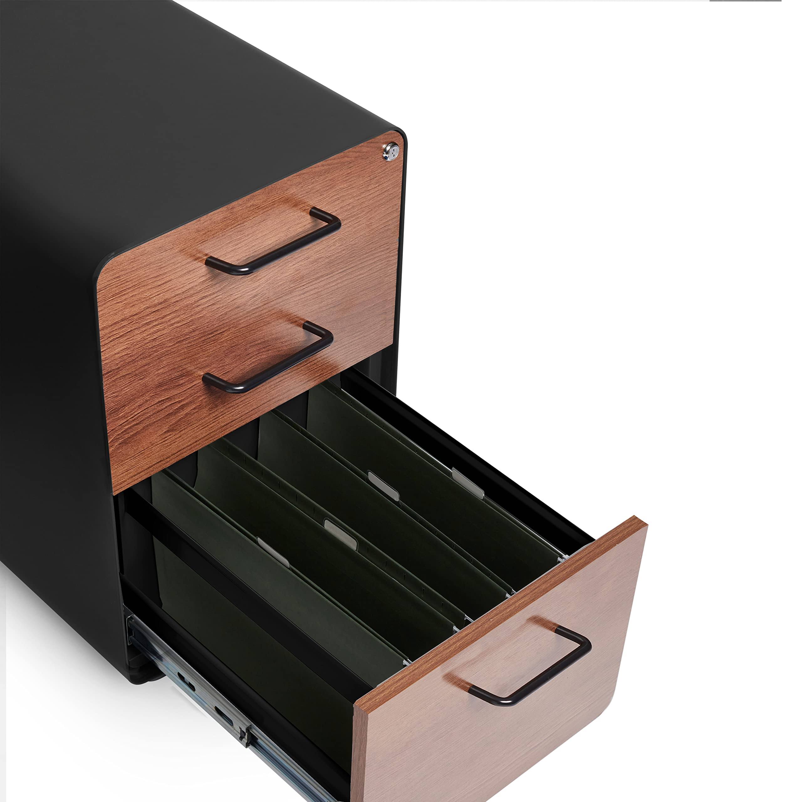 Black + Walnut Stow 3-Drawer File Cabinet, Dark Wood, 15.75W X 20D X 24H By X2YQ0TXV_39GGW