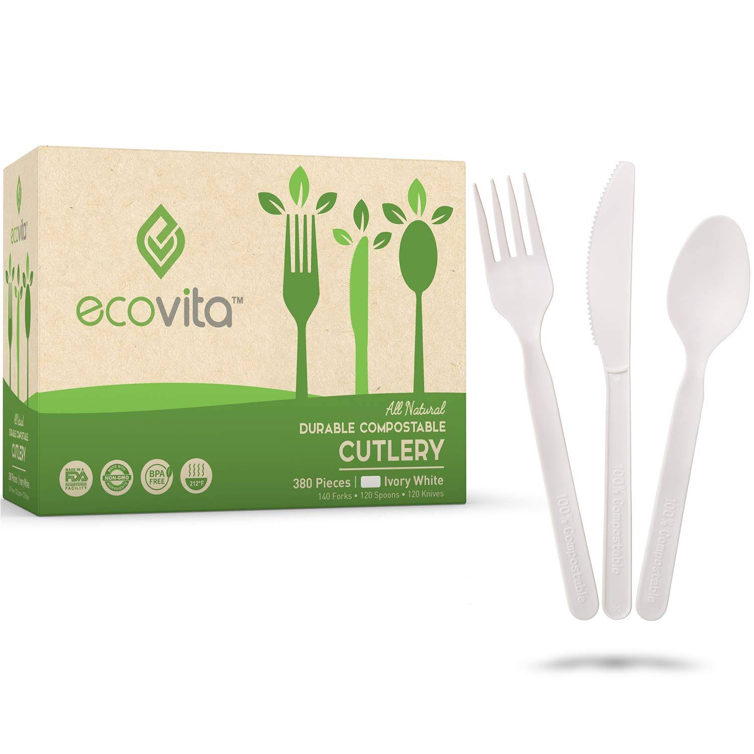 100% Compostable Forks Spoons And Knives - 380 Piece Eco Cutlery Combo Set - Eco Friendly Alternative To Plastic EWZAVNMC_MSXUR