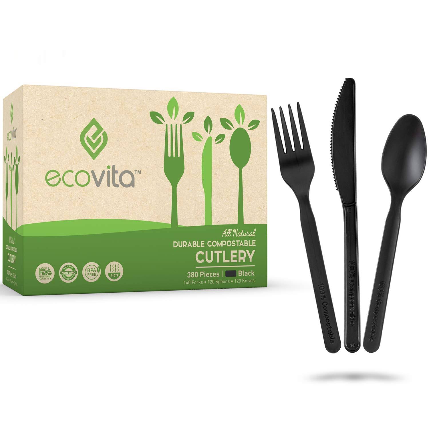 100% Compostable Forks Spoons And Knives - 380 Piece Eco Cutlery Combo Set - Eco Friendly Alternative To Plastic EWZAVNMC_MSXUR