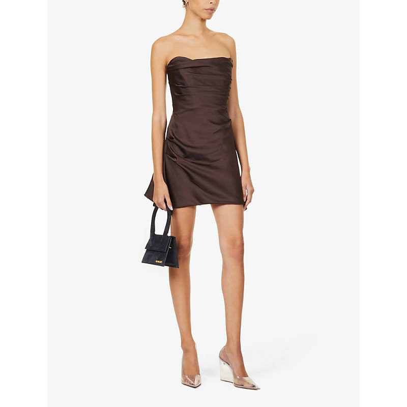 House Of Cb Jasmine Strapless Satin Corset Dress In Chocolate At Nordstrom, Size 2HPLY1QU_2HI2U