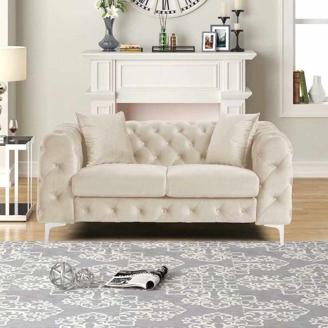Morden Fort Modern Loveseat Contemporary Two-Seater Sofa With Deep Button Tufting Dutch Velvet, Solid Wood Frame And Iron Legs - 3BTKYUXQ_UY3U8